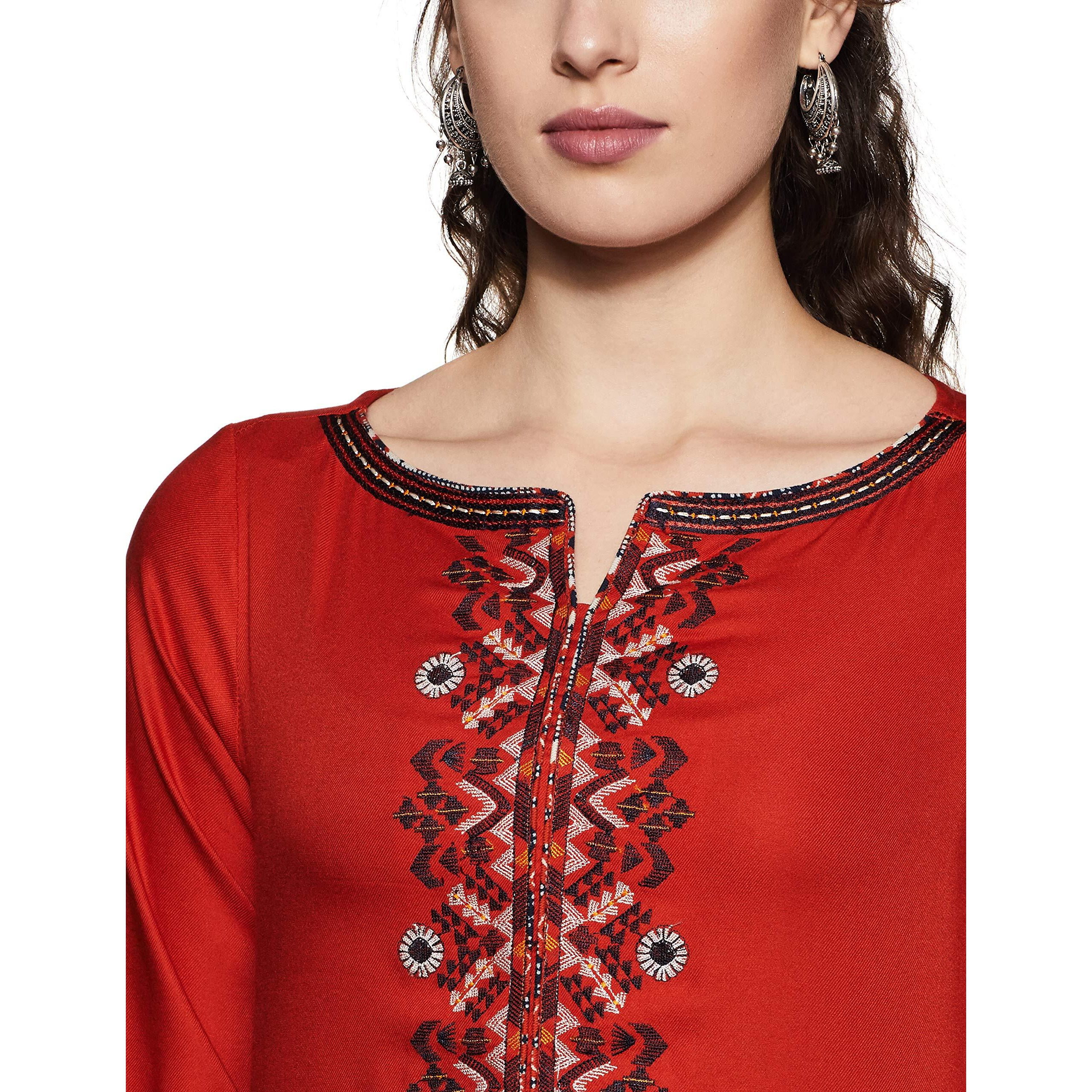 BIBA Women Rayon Printed Straight Kurta(Mnmintothe14230_Rust_M), Brown