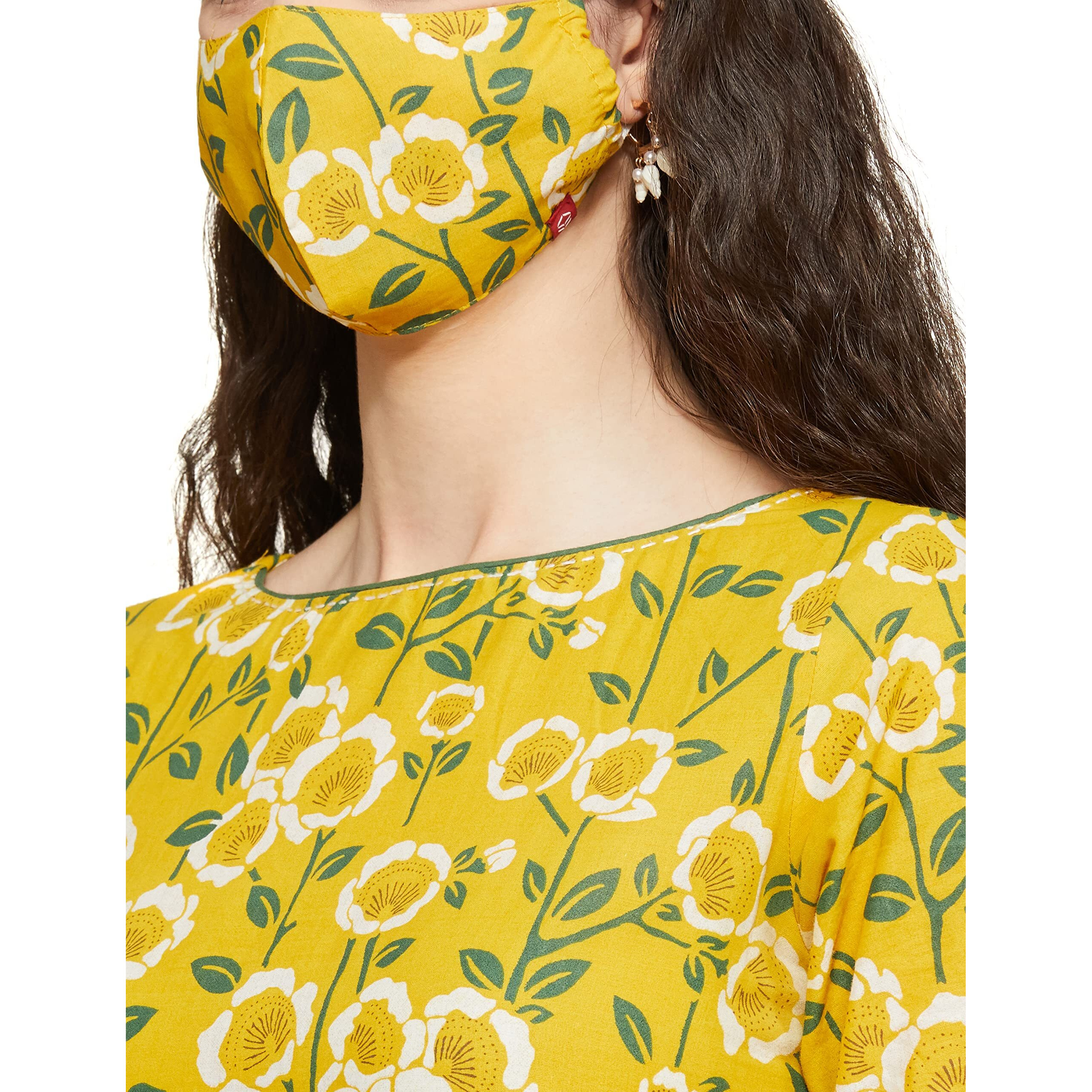 BIBA Women Cotton Printed Straight Mix and Match Kurta(Assorted16907_Mustard_34)