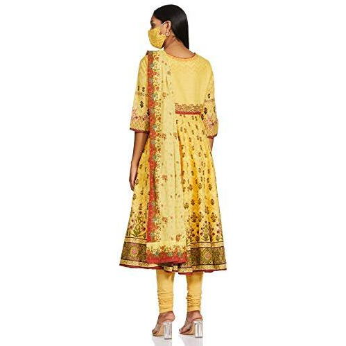 BIBA WOMEN PRINTED FITTED SALWAR KURTA DUPATTA(SKD7217_YELLOW_36)