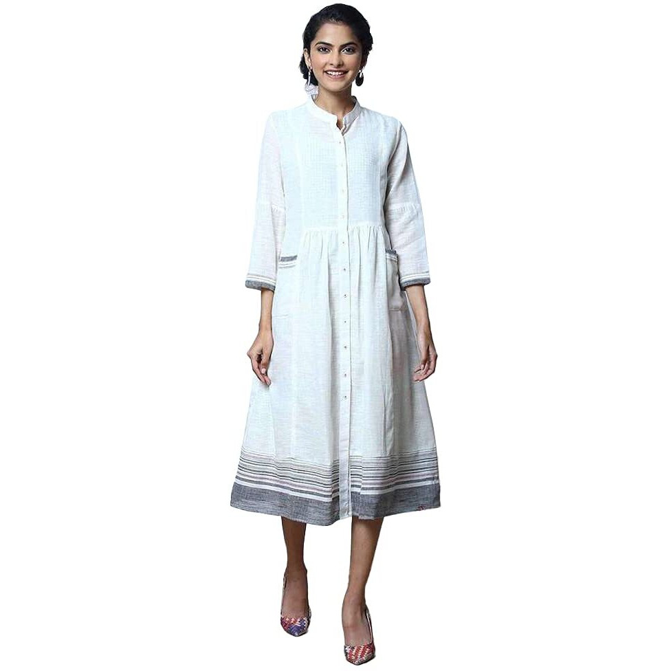 BIBA Women Cotton Yarn Dyed Mix And Match A-Line Kurta (Work Wear16865_White_36)