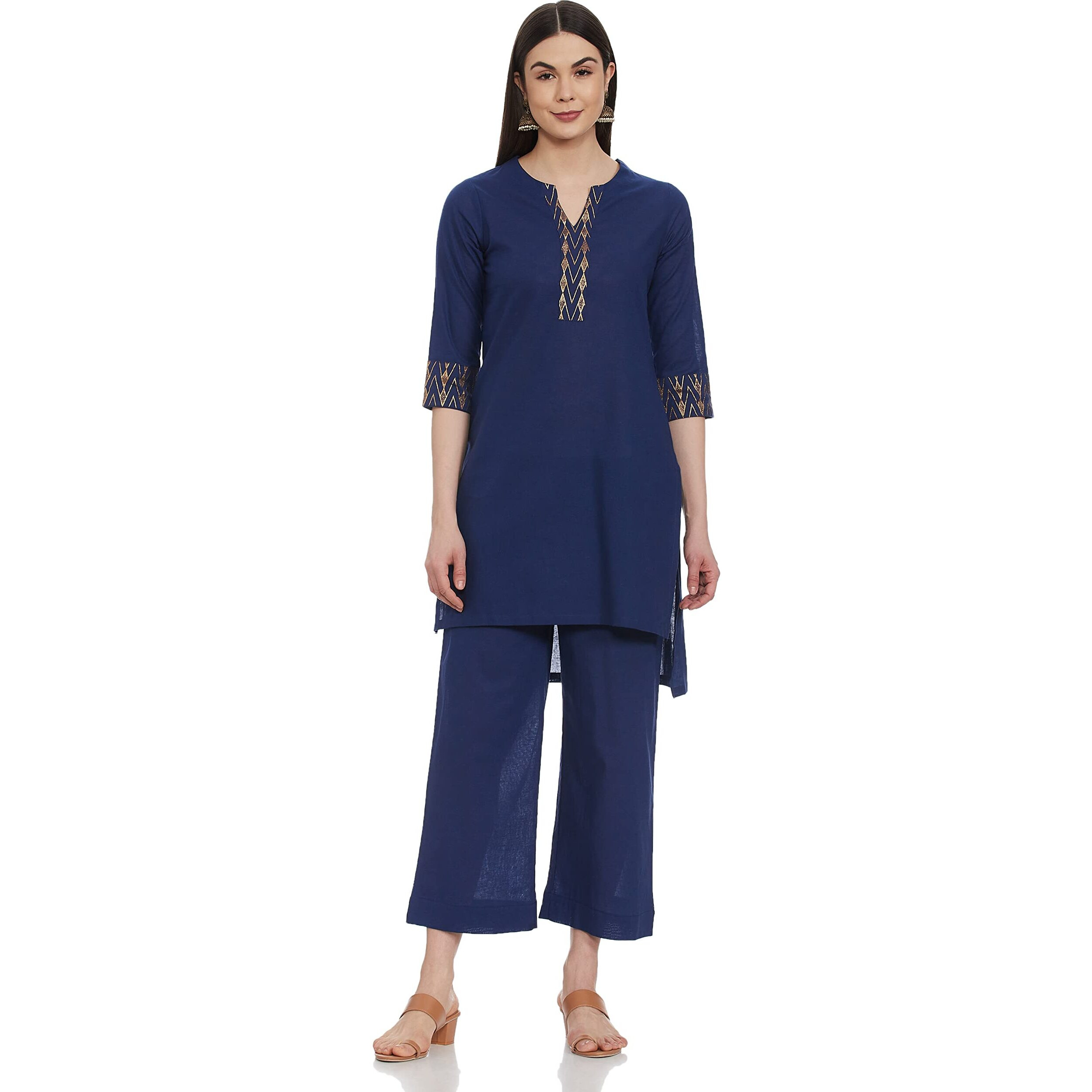 BIBA WOMEN SOLID RELAXED SALWAR KURTA DUPATTA(SKD7449E_BLACK_32)
