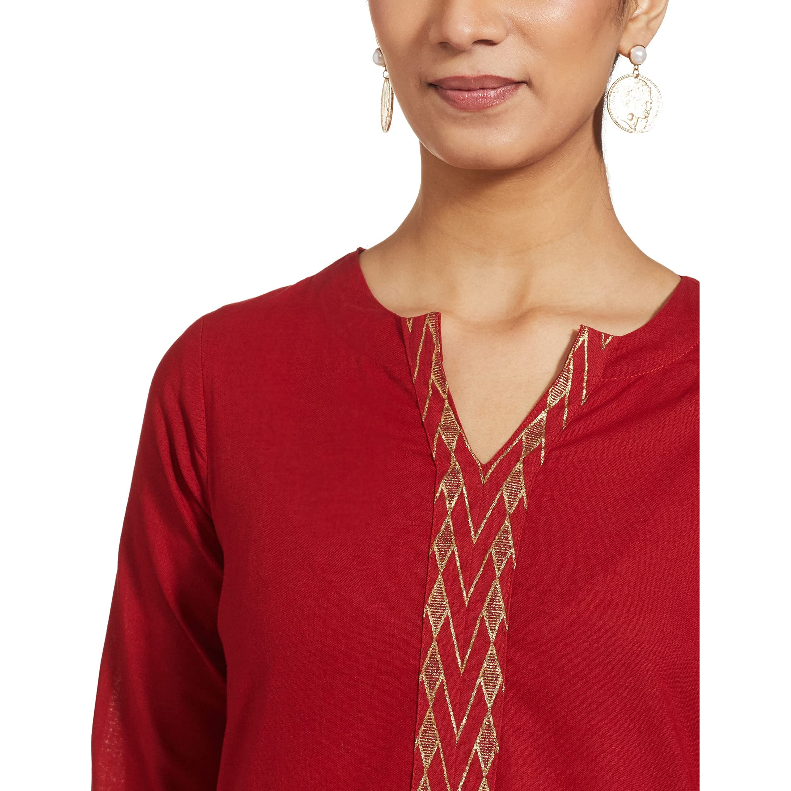 BIBA WOMEN SOLID RELAXED SALWAR KURTA DUPATTA(SKD7449E_RED_34)