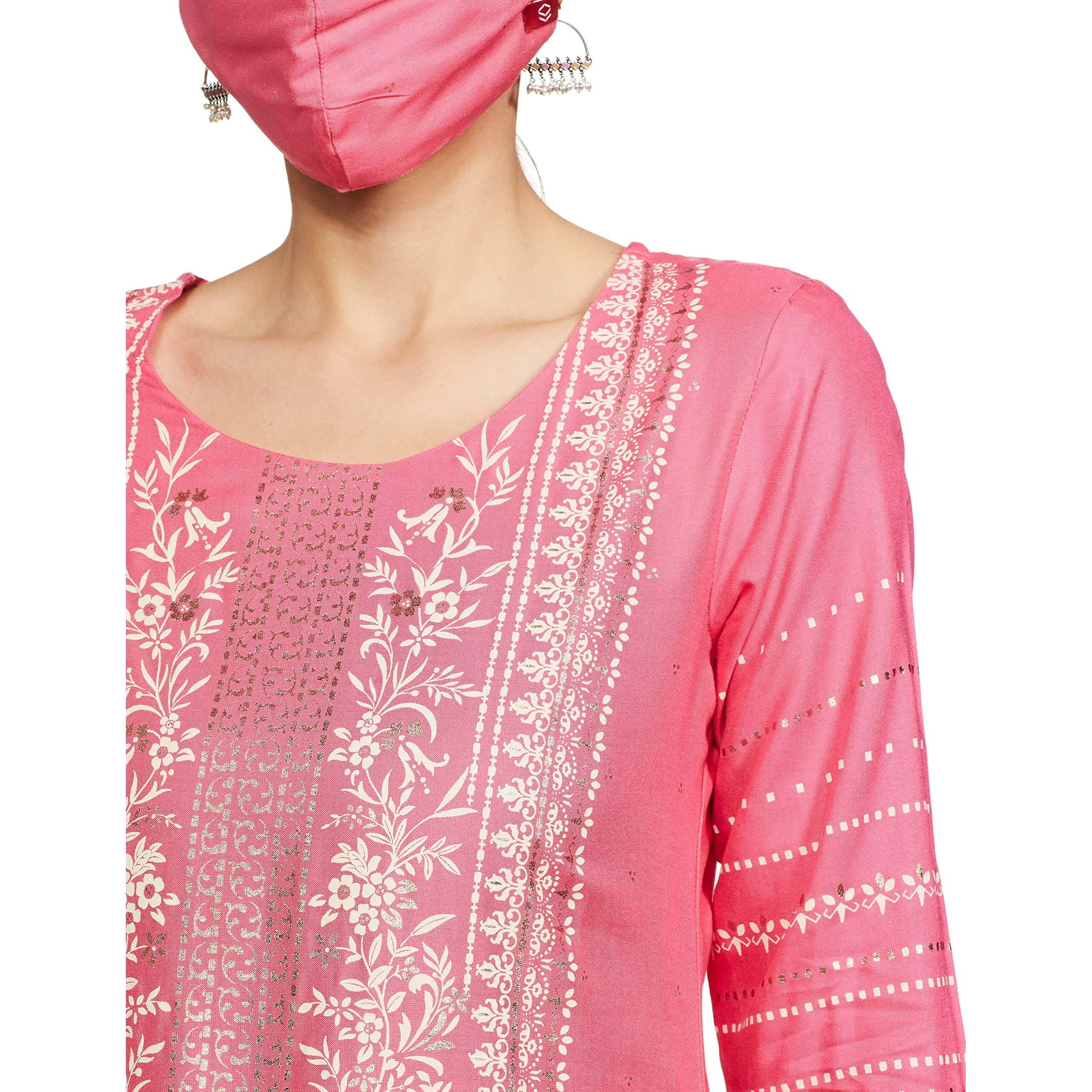 BIBA WOMEN PRINTED RELAXED SALWAR KURTA DUPATTA(SKD7446E_PINK_32)