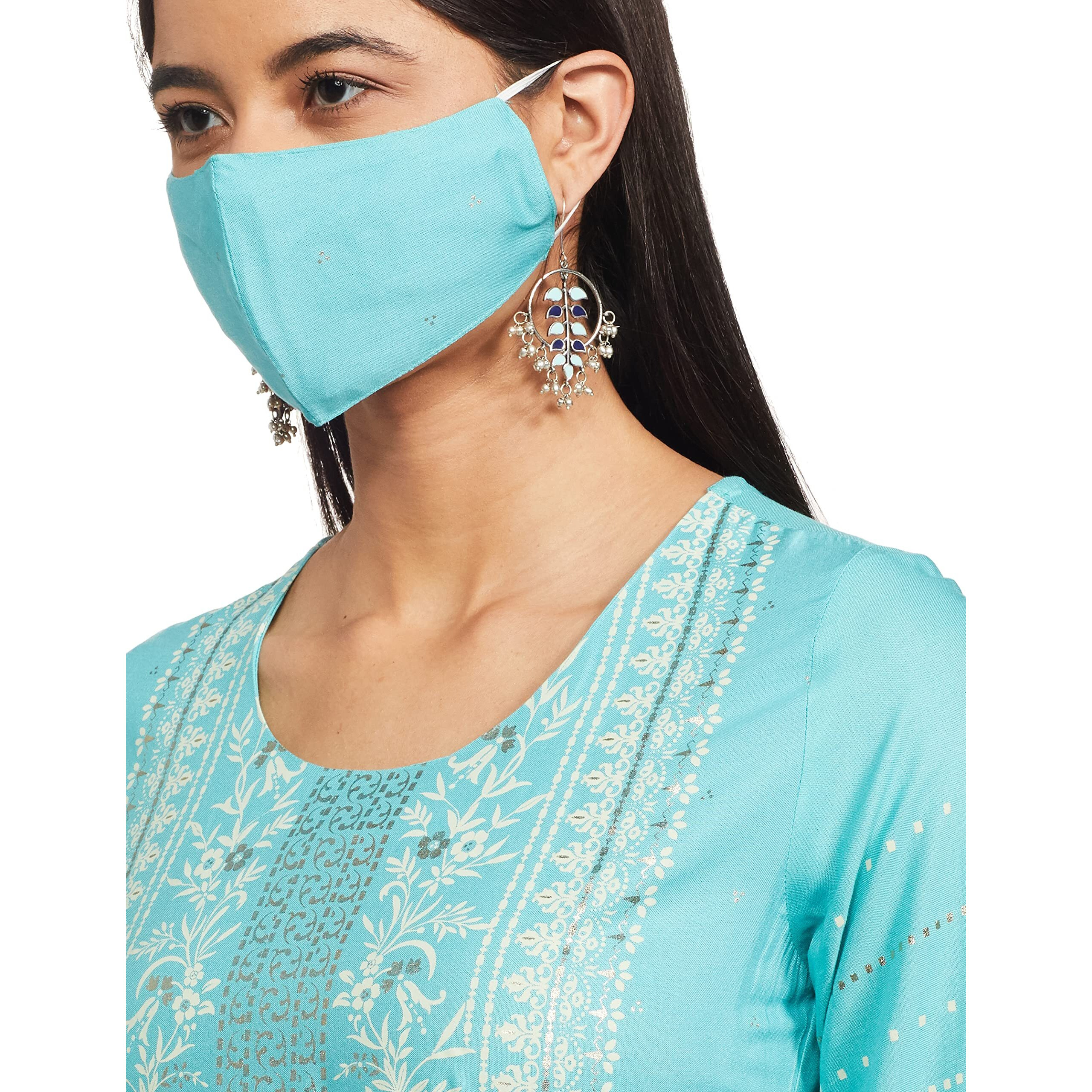 BIBA WOMEN PRINTED RELAXED SALWAR KURTA DUPATTA(SKD7446E_BLUE_32)