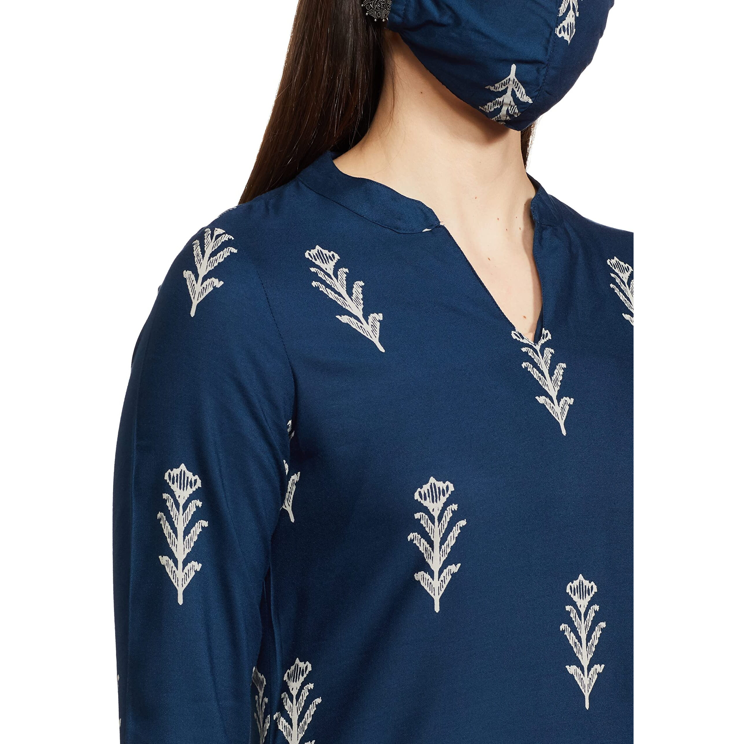 BIBA WOMEN PRINTED STRAIGHT SALWAR KURTA DUPATTA(SKD7428E_NAVY_36)