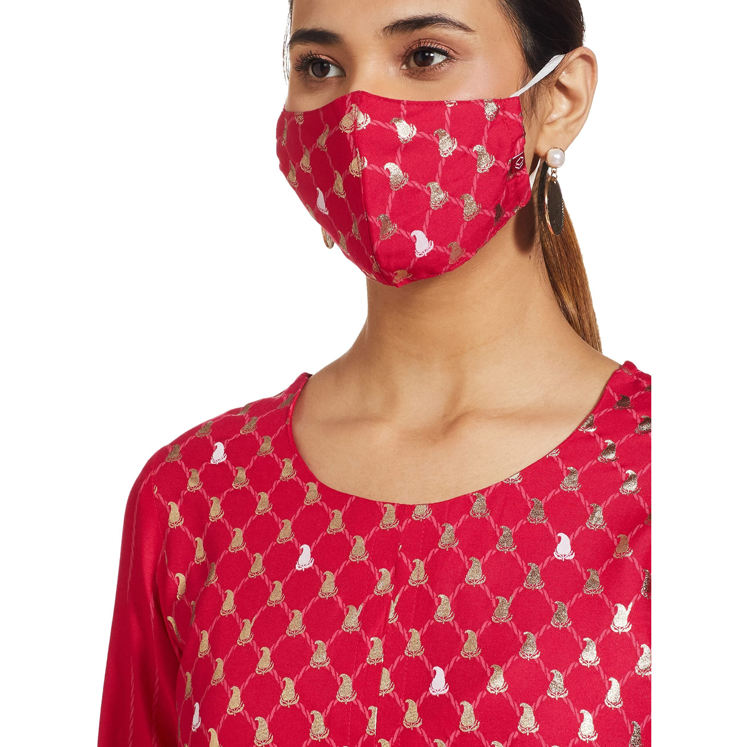 BIBA WOMEN PRINTED NARROW SALWAR KURTA DUPATTA(SKD7437E_FUCHSIA_38)