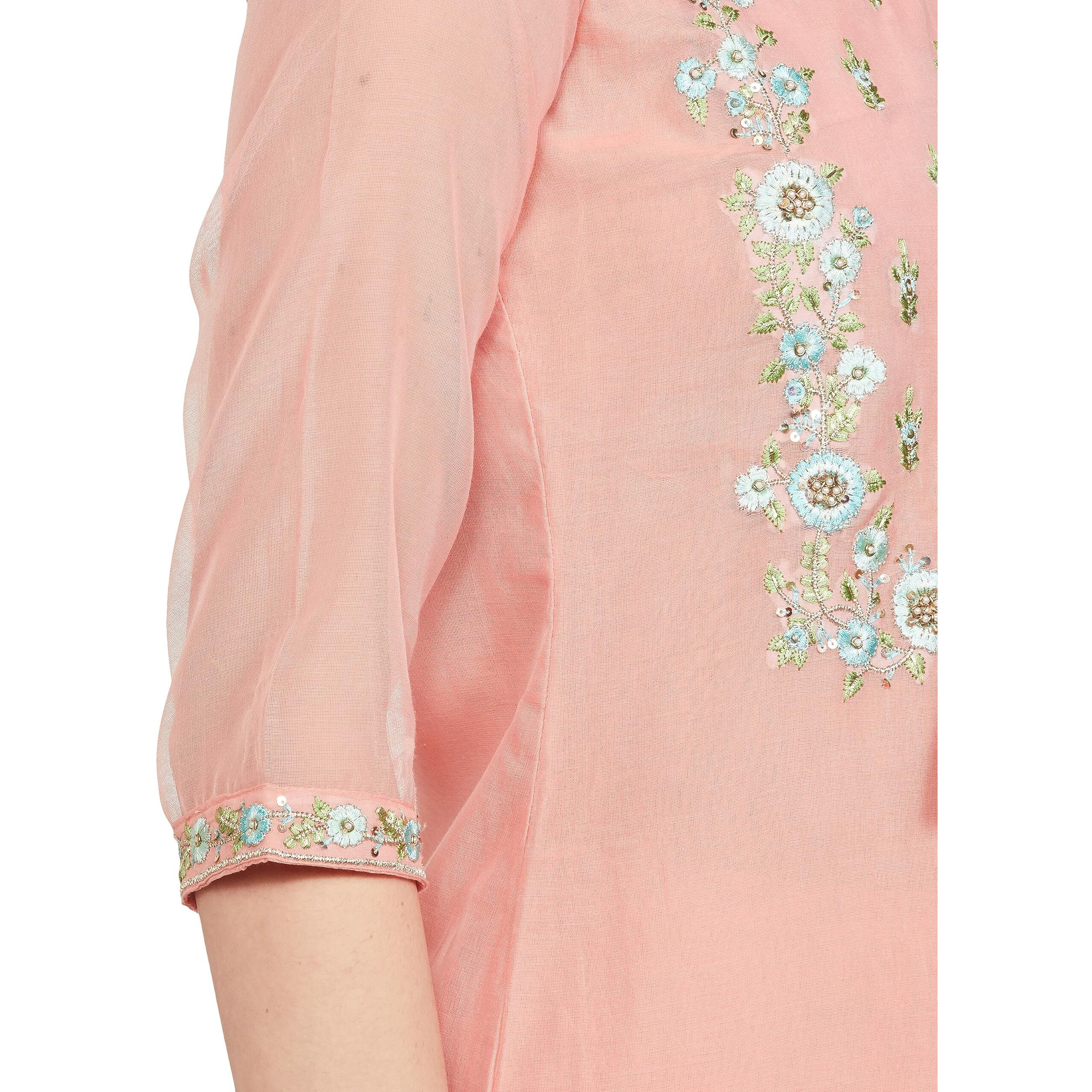 BIBA Polycotton Women Yarndyed Narrow Salwar Kurta Dupatta(Skd7456E_Peach_32)