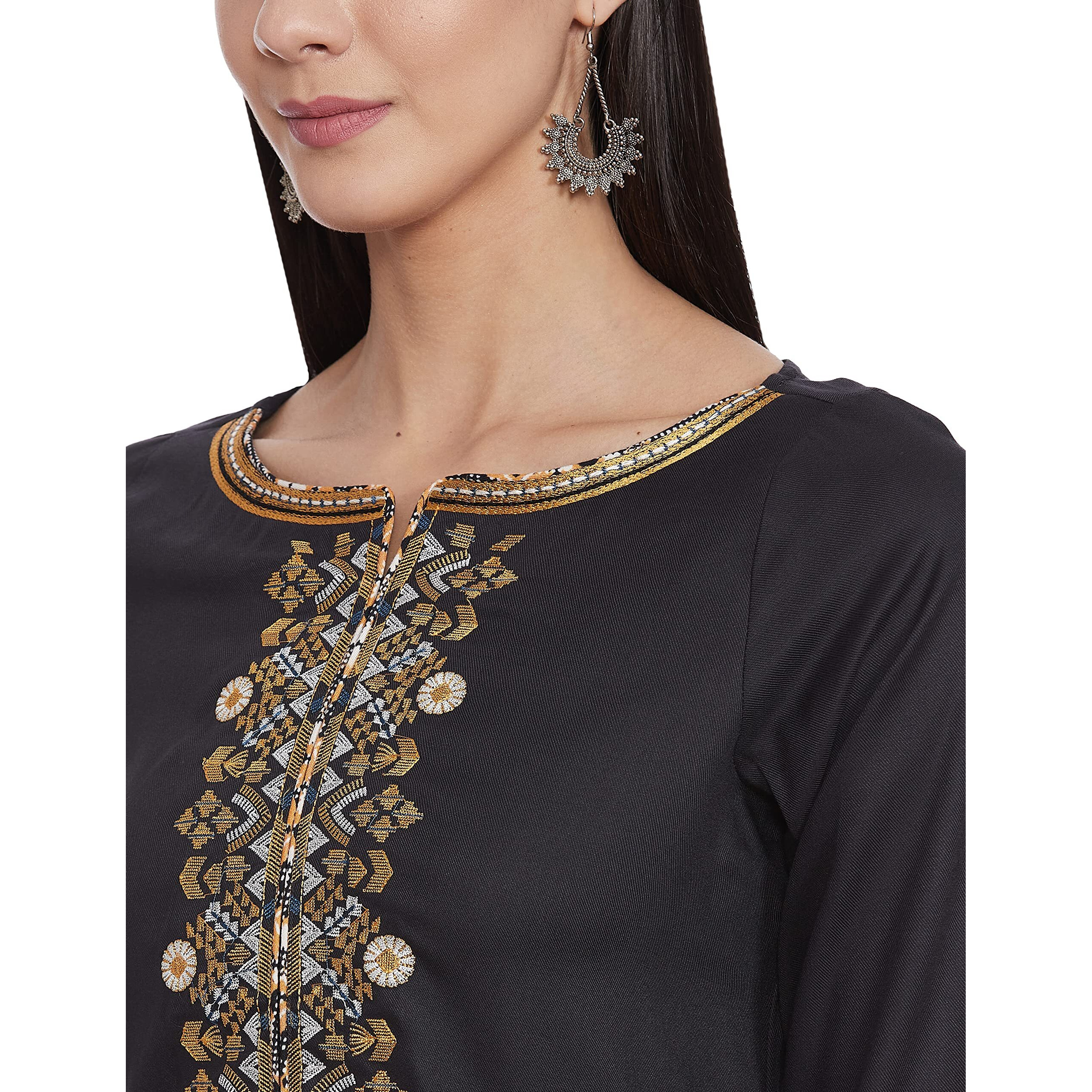 BIBA Rayon, Regular, Kurta Women's Solid Mix and Match(Mnminto The14230_Black_32)