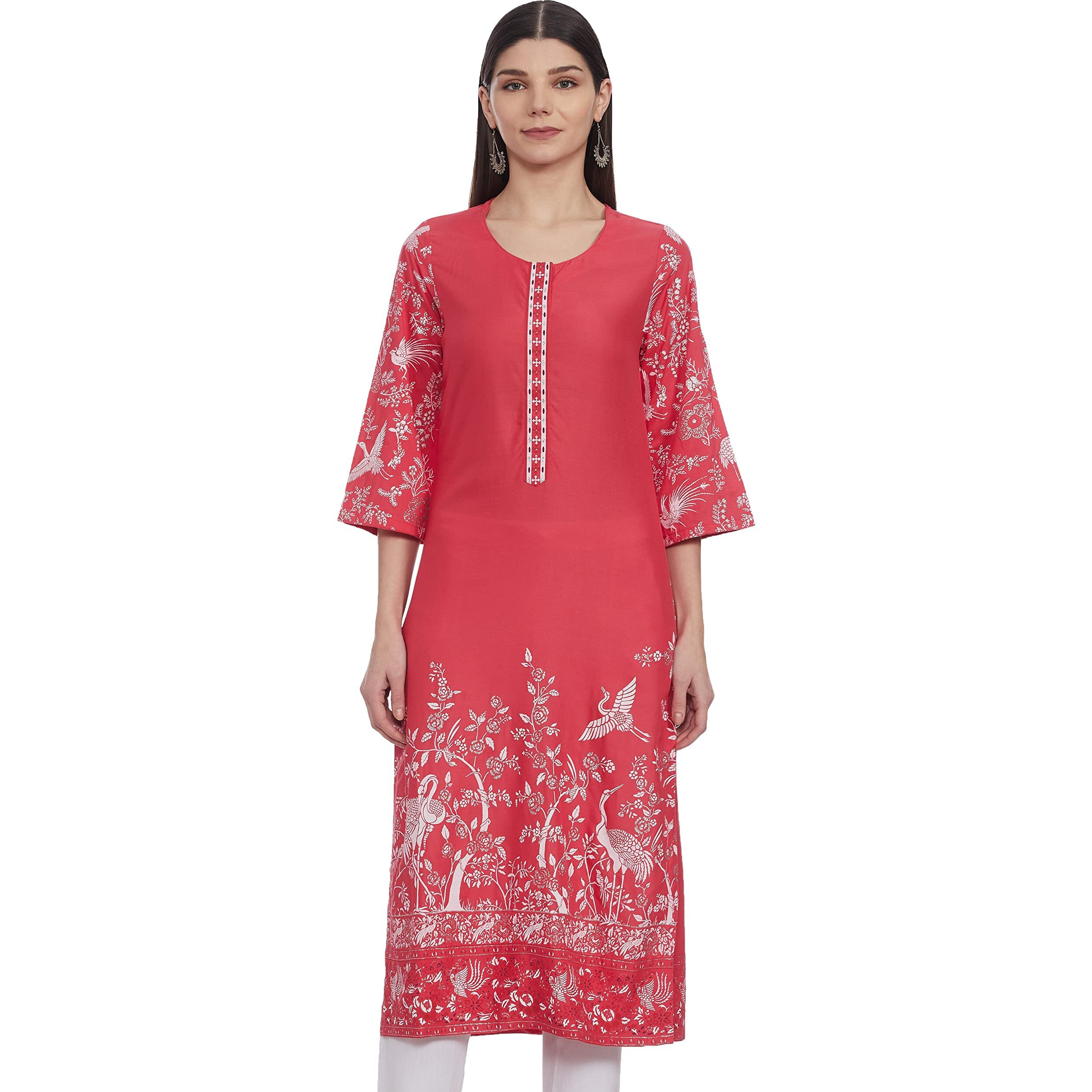 BIBA Rayon, Straight, Kurta Women's Printed Mix And Match(Mnmparsi Ga14294_Pink_34)