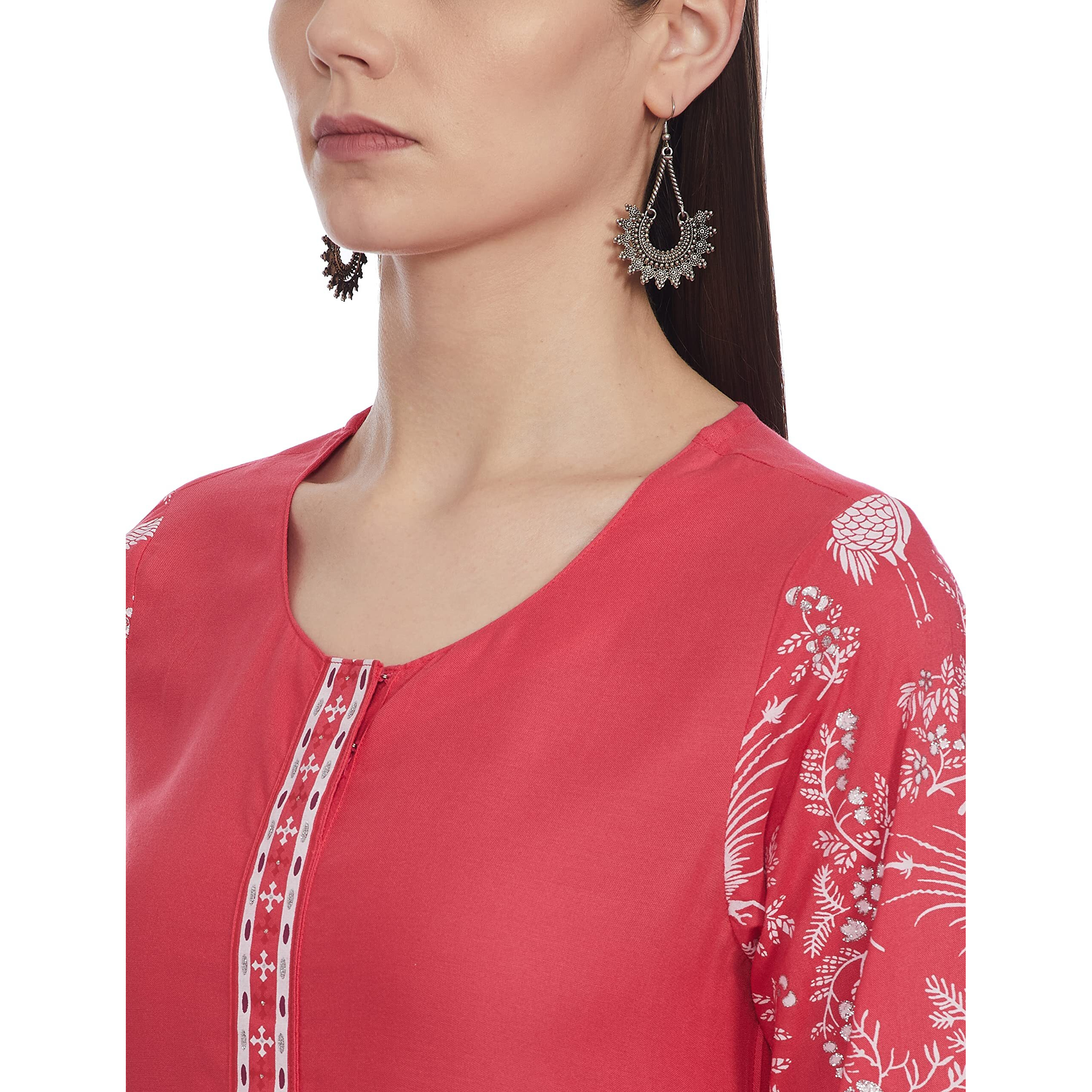 BIBA Rayon, Straight, Kurta Women's Printed Mix And Match(Mnmparsi Ga14294_Pink_34)