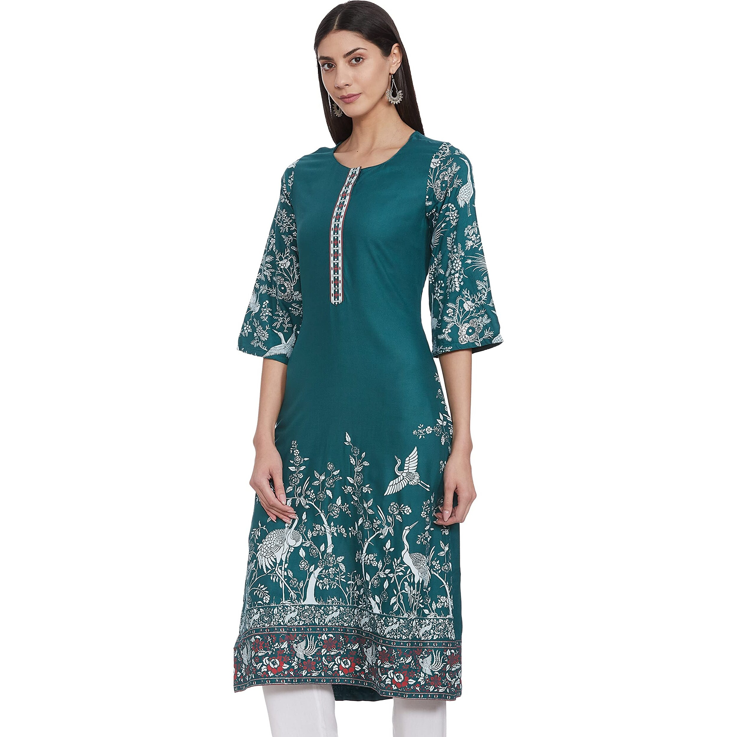 BIBA Rayon Women's Printed Straight Kurta Mix And Match(Mnmparsi Ga14294_Green_32)