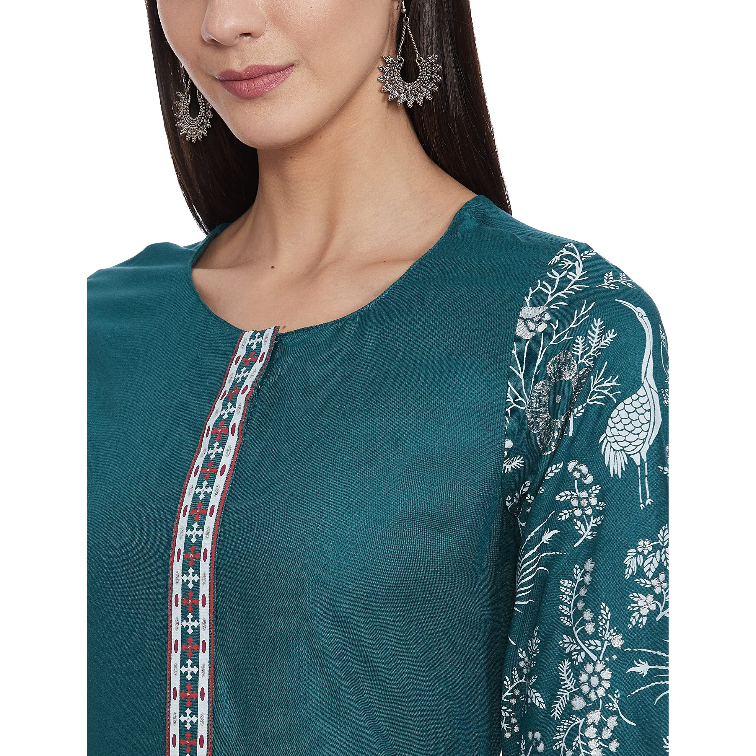 BIBA Rayon Women's Printed Straight Kurta Mix And Match(Mnmparsi Ga14294_Green_32)