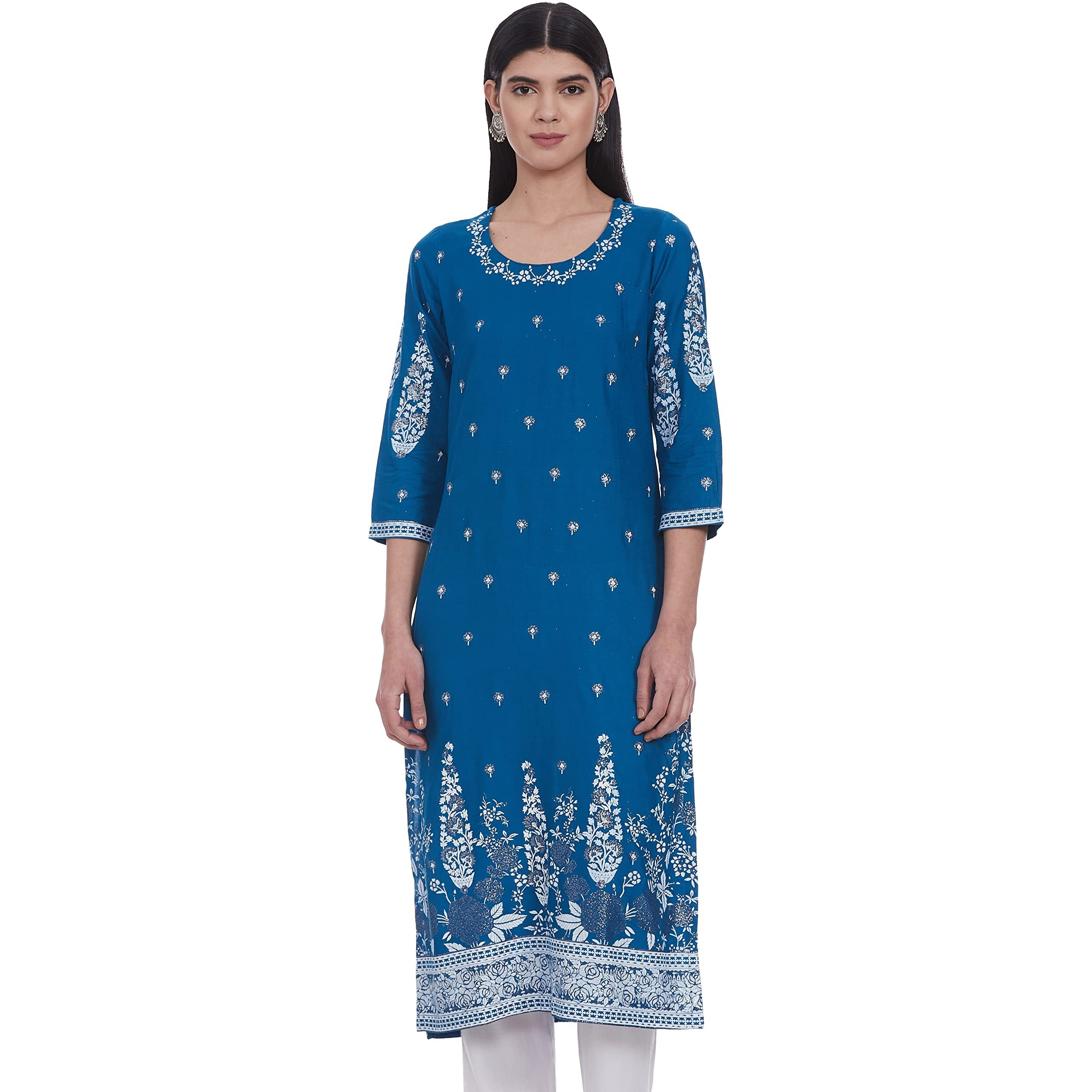 BIBA Women's Viscose A-Line Kurta Printed Mix and Match(Mnmassorted17979_Blue_38)