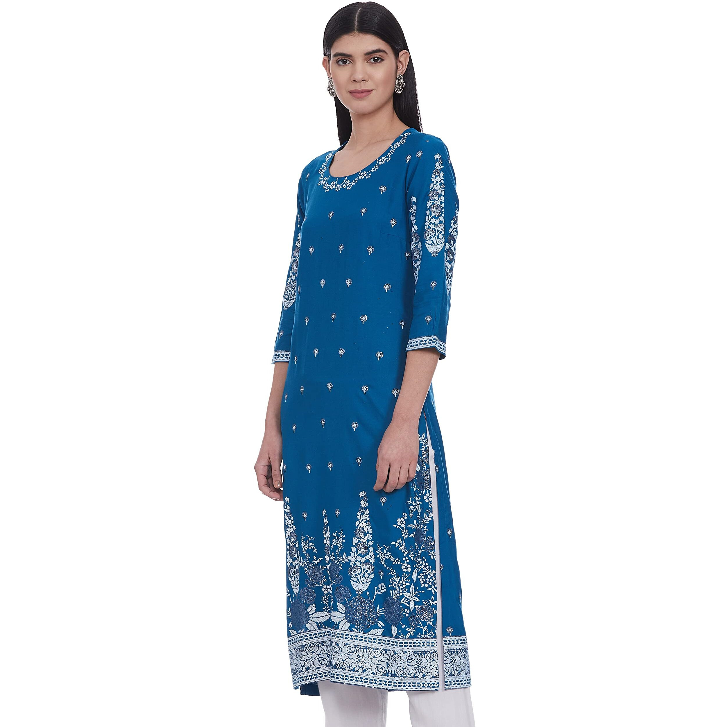 BIBA Women's Viscose A-Line Kurta Printed Mix and Match(Mnmassorted17979_Blue_38)
