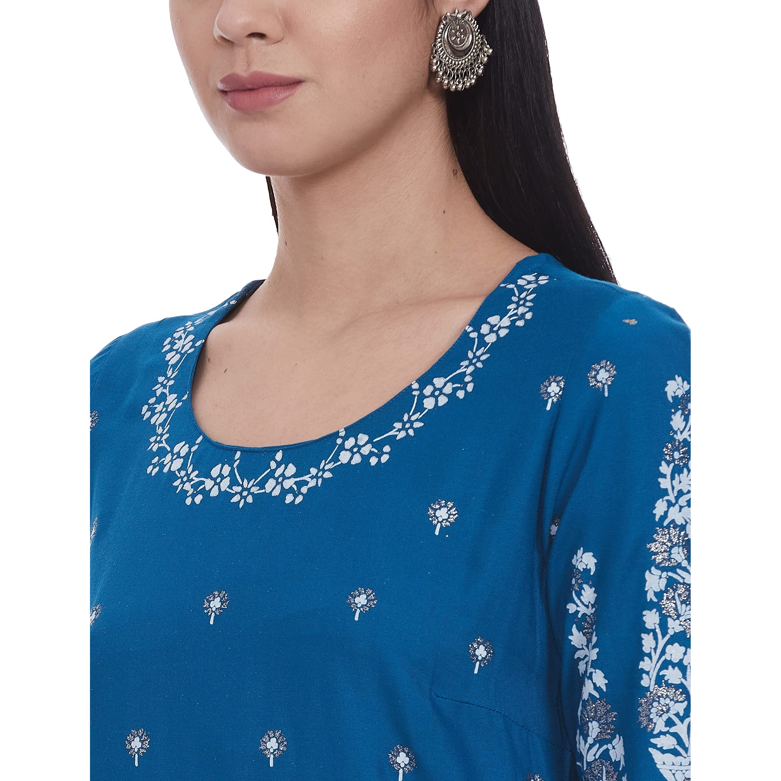 BIBA Women's Viscose A-Line Kurta Printed Mix and Match(Mnmassorted17979_Blue_38)