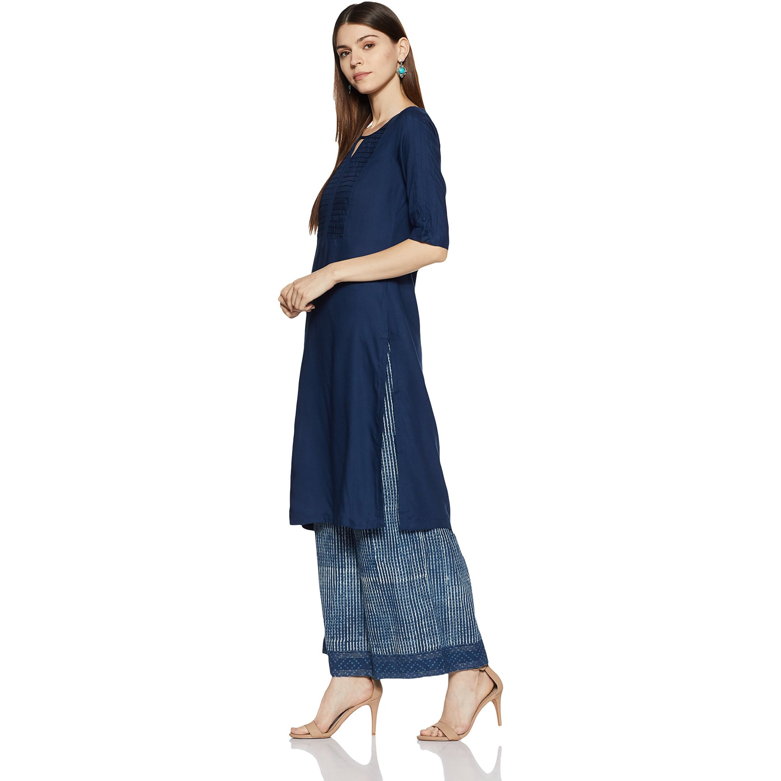 Rangriti Women's Blended Straight Kurta (133337_Indigo_32_Indigo_S)