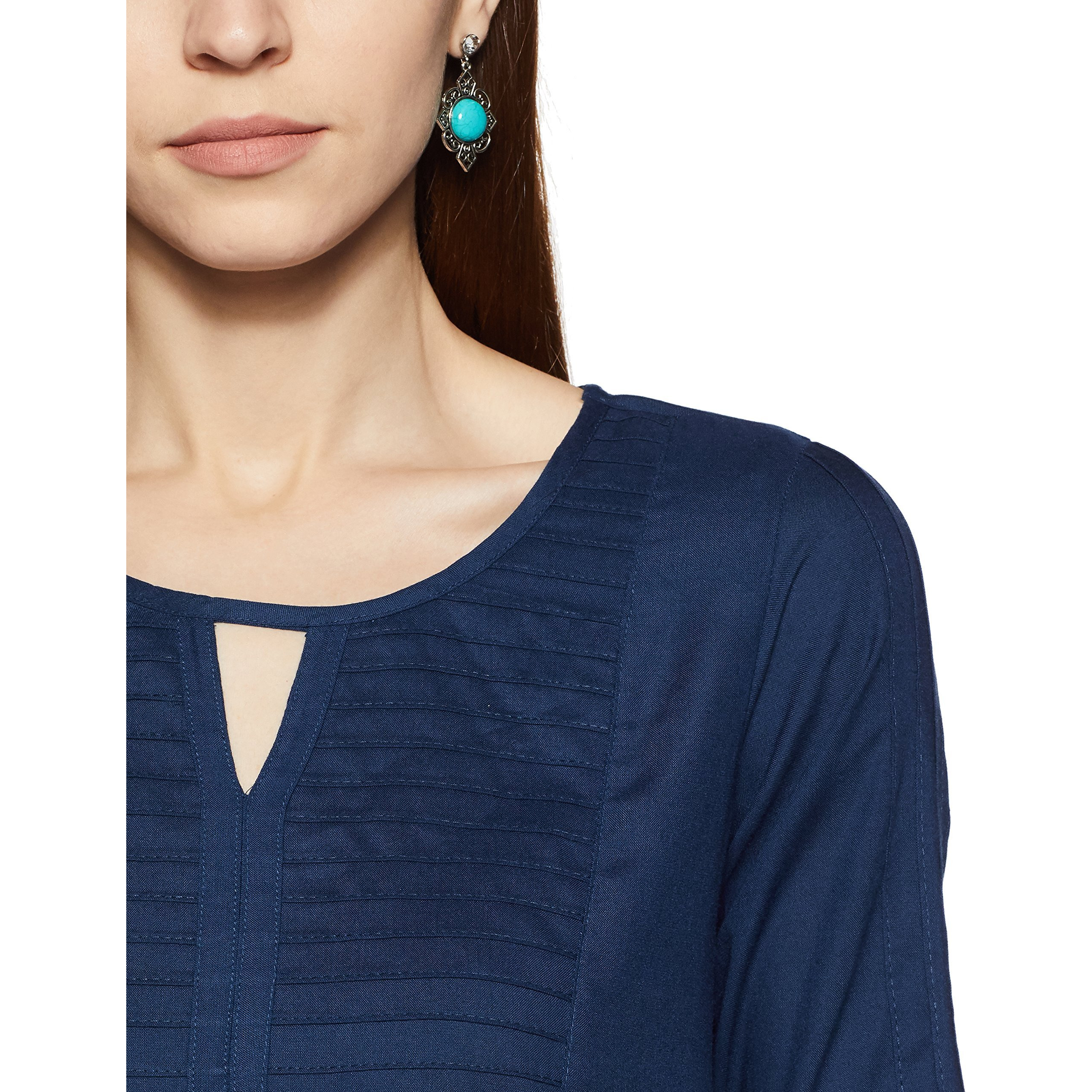 Rangriti Women's Blended Straight Kurta (133337_Indigo_32_Indigo_S)