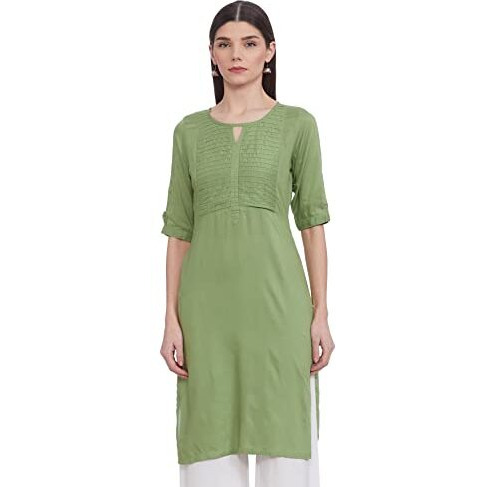 Rangriti Women's Synthetic Regular Kurta (187147_Green_36)