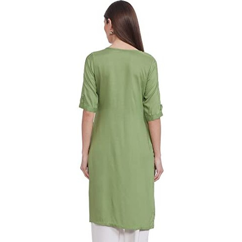 Rangriti Women's Synthetic Regular Kurta (187147_Green_36)