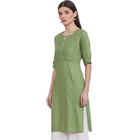 Rangriti Women's Synthetic Regular Kurta (187147_Green_36)