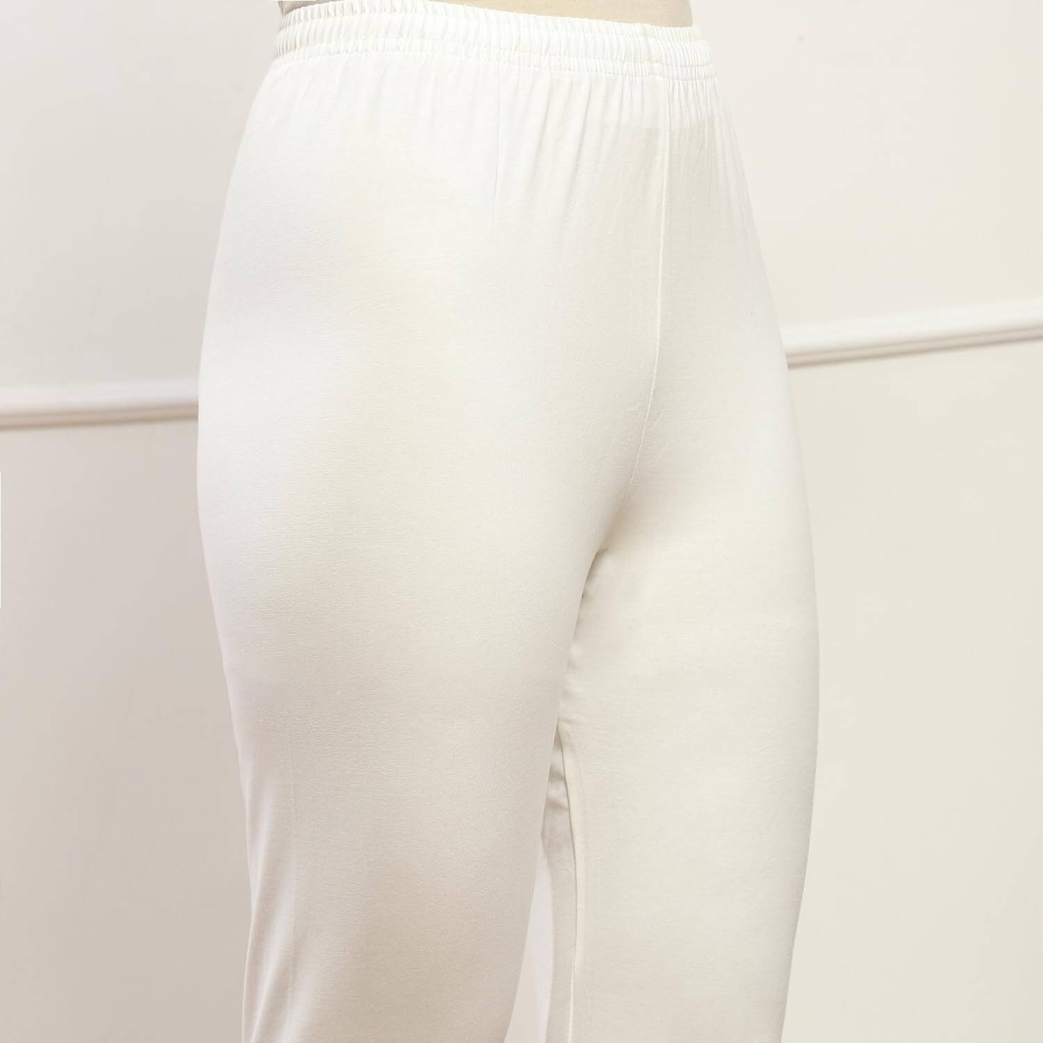 BIBA Women Cotton Blend Solid Churidar Off White