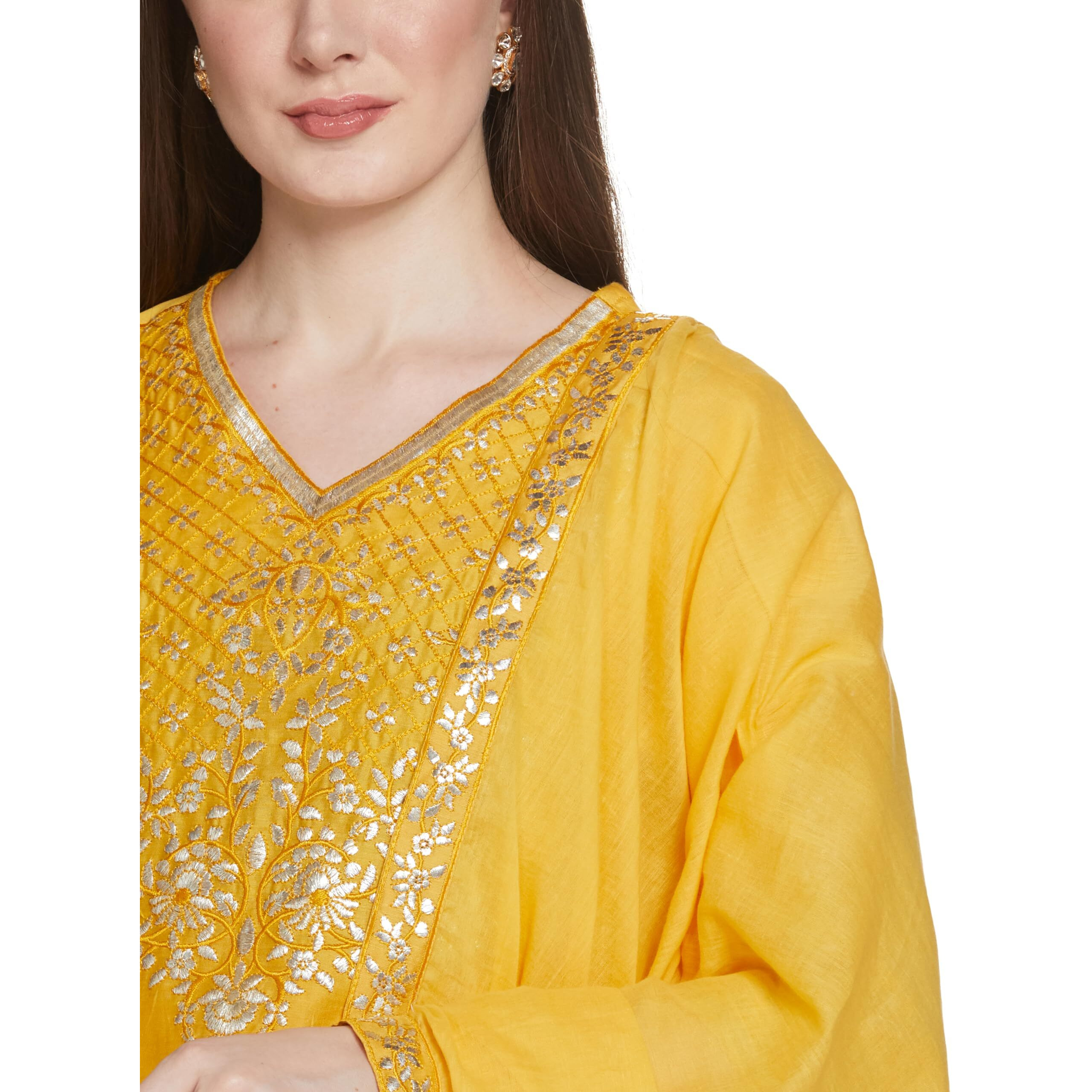 BIBA WOMEN EMBROIDERY NARROW SALWAR KURTA DUPATTA(SKDZARINAMA7796_YELLOW_42)