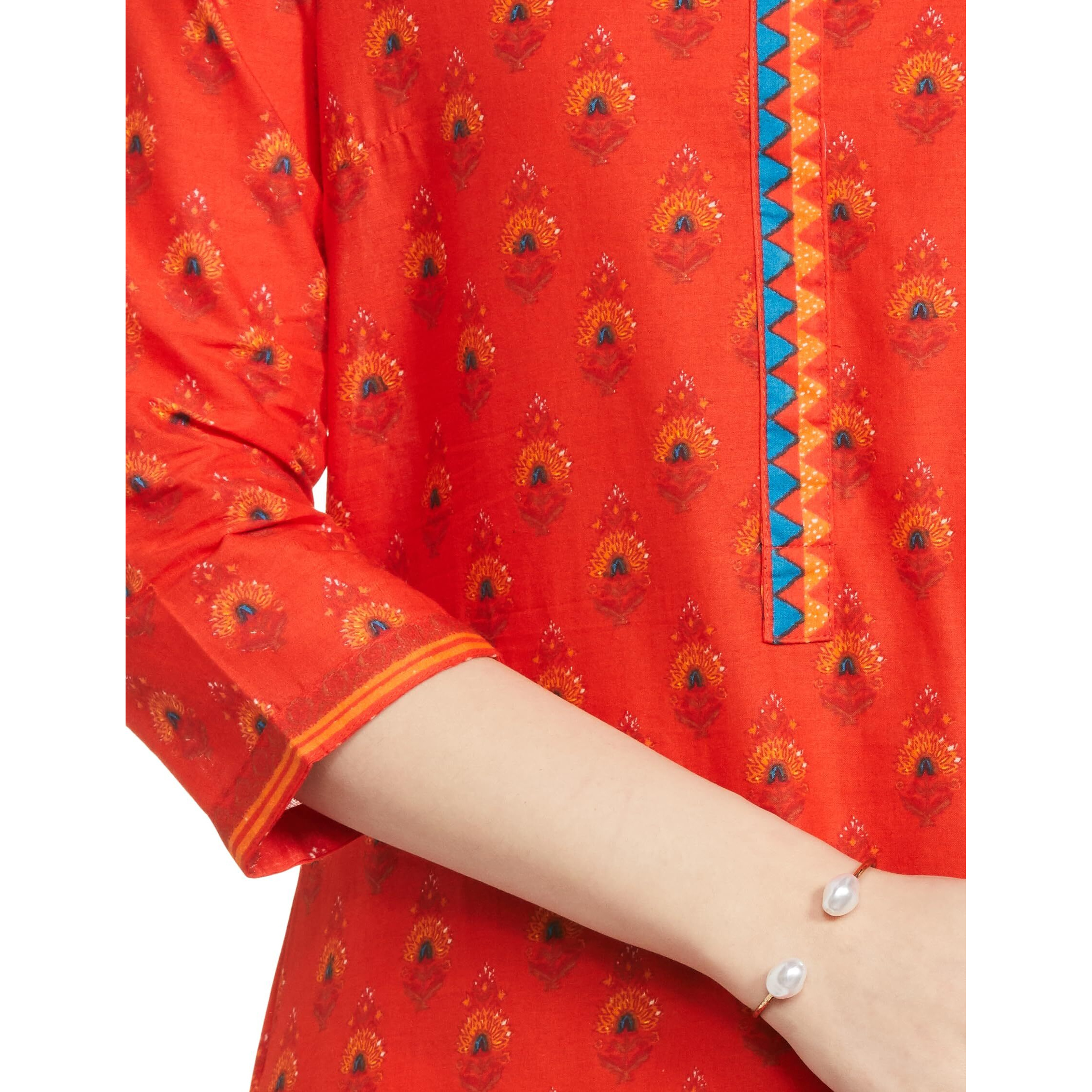 BIBA Women's Cotton Regular Tunic Shirt Printed Mix and Match(Distribu15375_Orange_34)