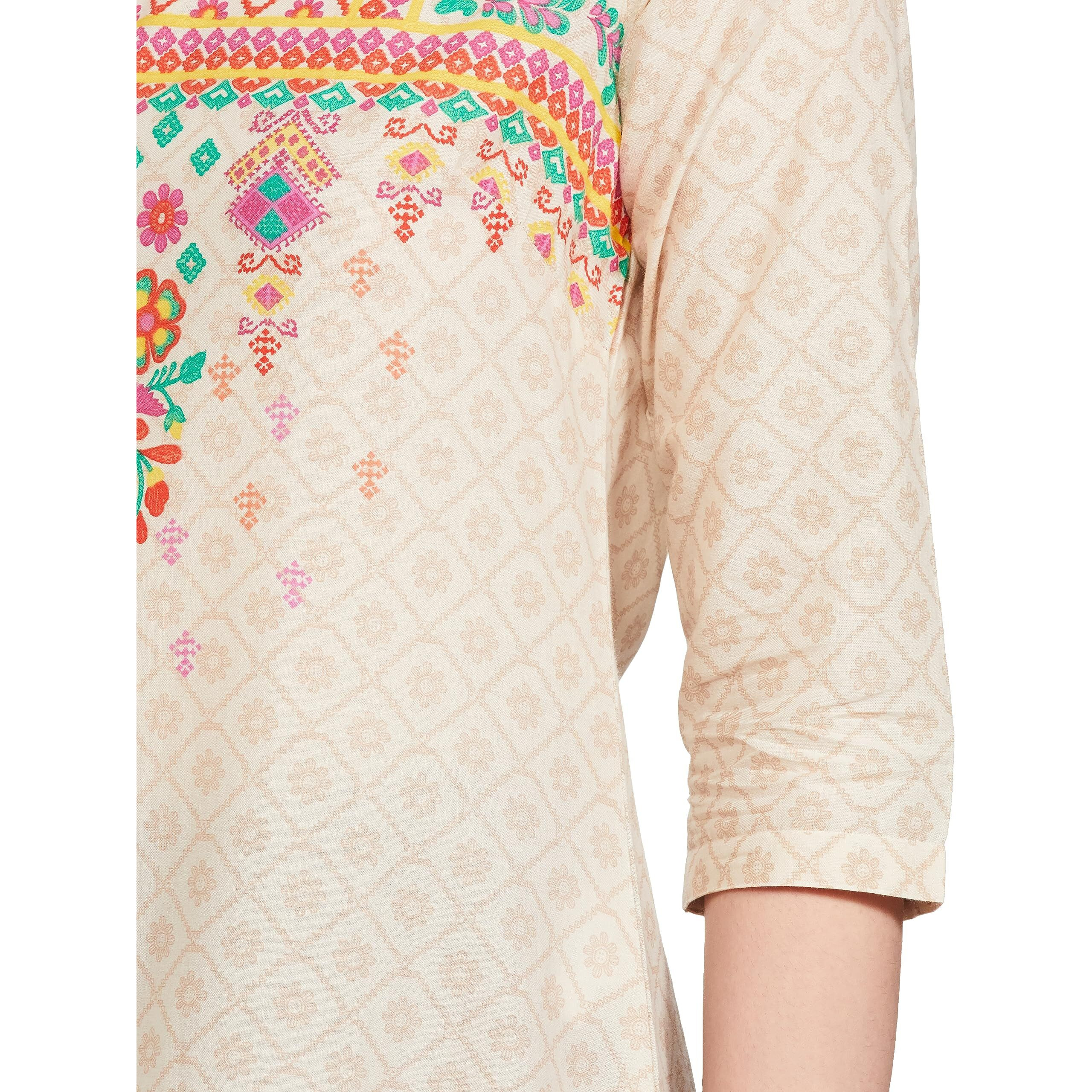 BIBA Women Cotton Printed Regular Mix and Match Tunic Shirt(Distribu15376_Cream_34)