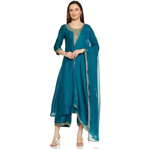 Rangriti Women's Ethnic Teal Green Kurta Set (Size_S)