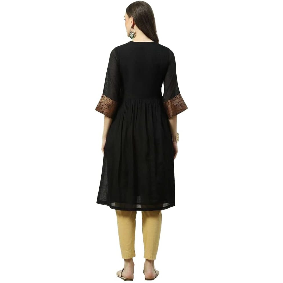 BIBA Women Polyester Self Design A Line Kurta(RAJWADA18440_Black_2XL)
