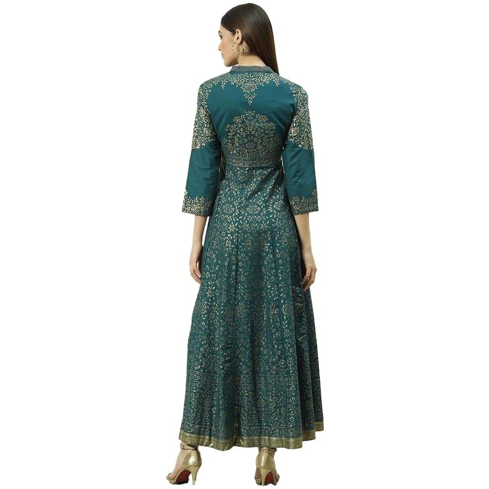 BIBA Solid Cotton Flared Fit Womens Kurta (Teal Grey, Size_38)