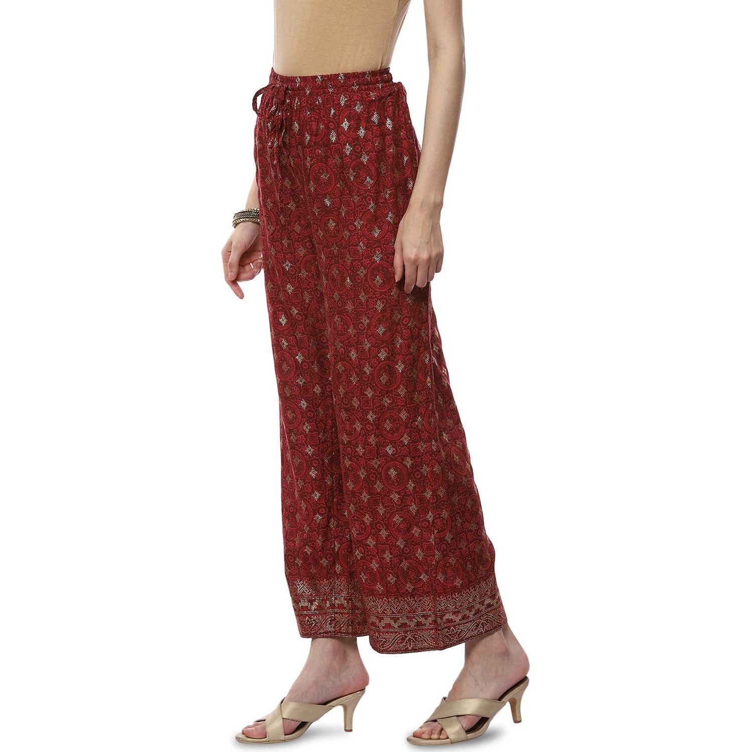 BIBA Women Rayon Printed Straight Palazzo(AJRAKH18608_Rust_2XL)