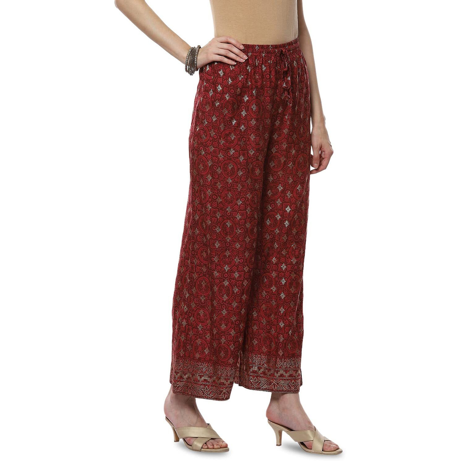 BIBA Women Rayon Printed Straight Palazzo(AJRAKH18608_Rust_2XL)