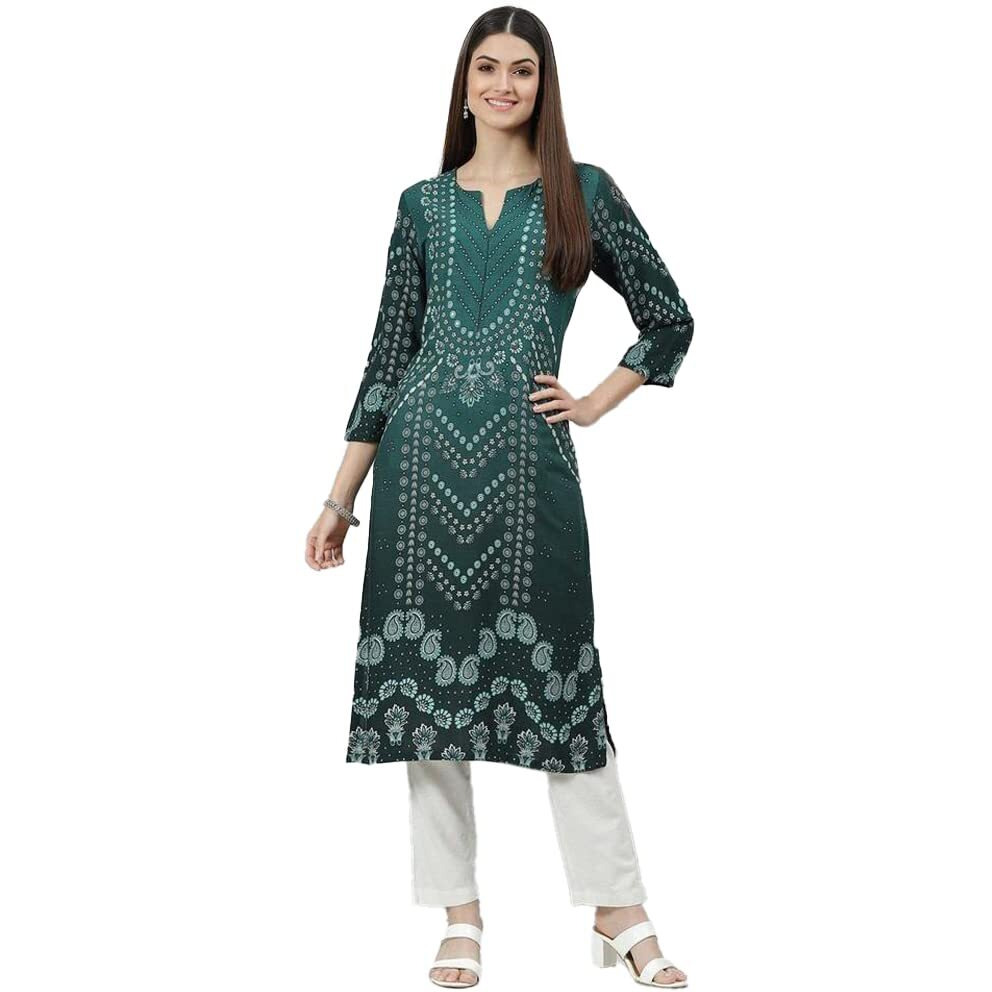 BIBA Solid Rayon Straight Fit Womens Kurta (Green, Size_32)