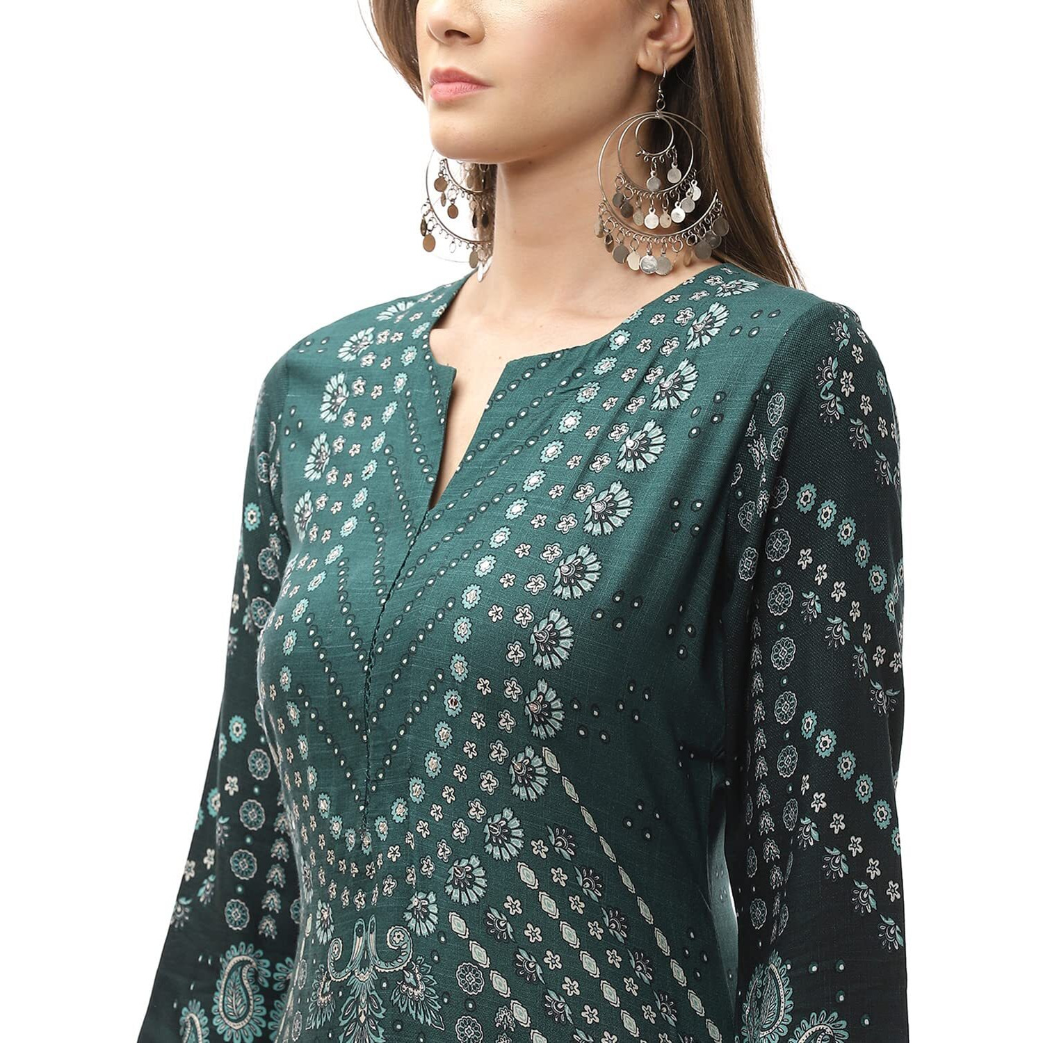 BIBA Solid Rayon Straight Fit Womens Kurta (Green, Size_32)