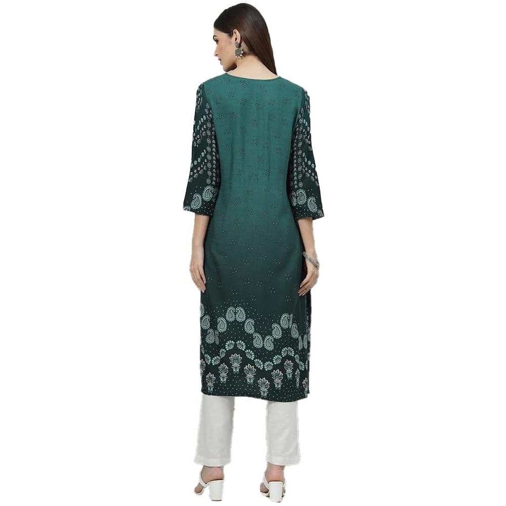 BIBA Solid Rayon Straight Fit Womens Kurta (Green, Size_32)