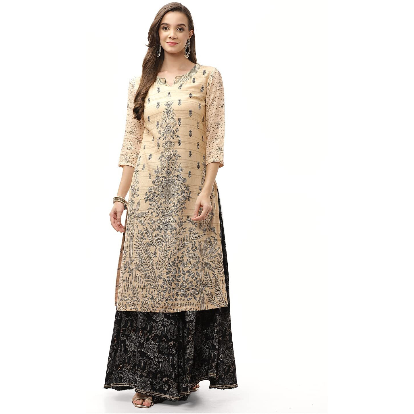 BIBA Rayon Women Printed Regular Mix and Match Kurta (Kitch18812_Beige_34)