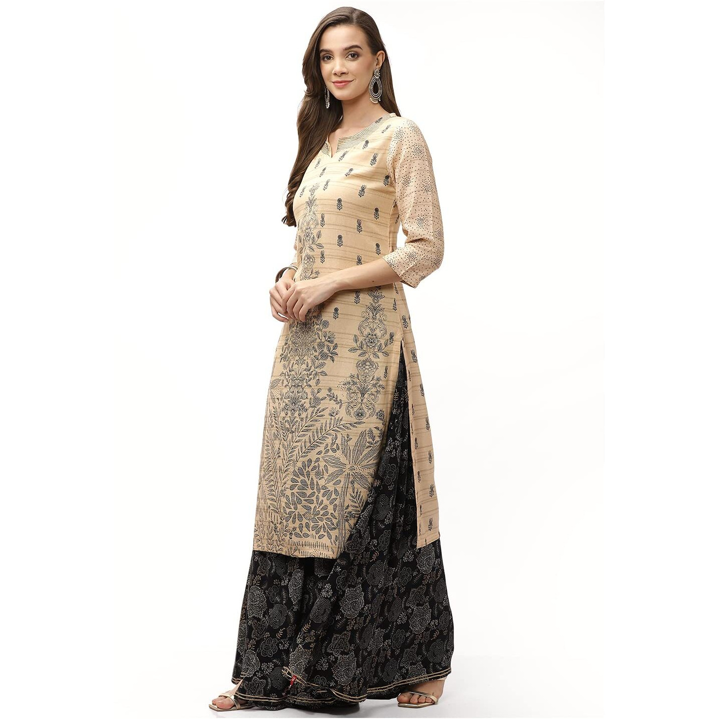 BIBA Rayon Women Printed Regular Mix and Match Kurta (Kitch18812_Beige_34)