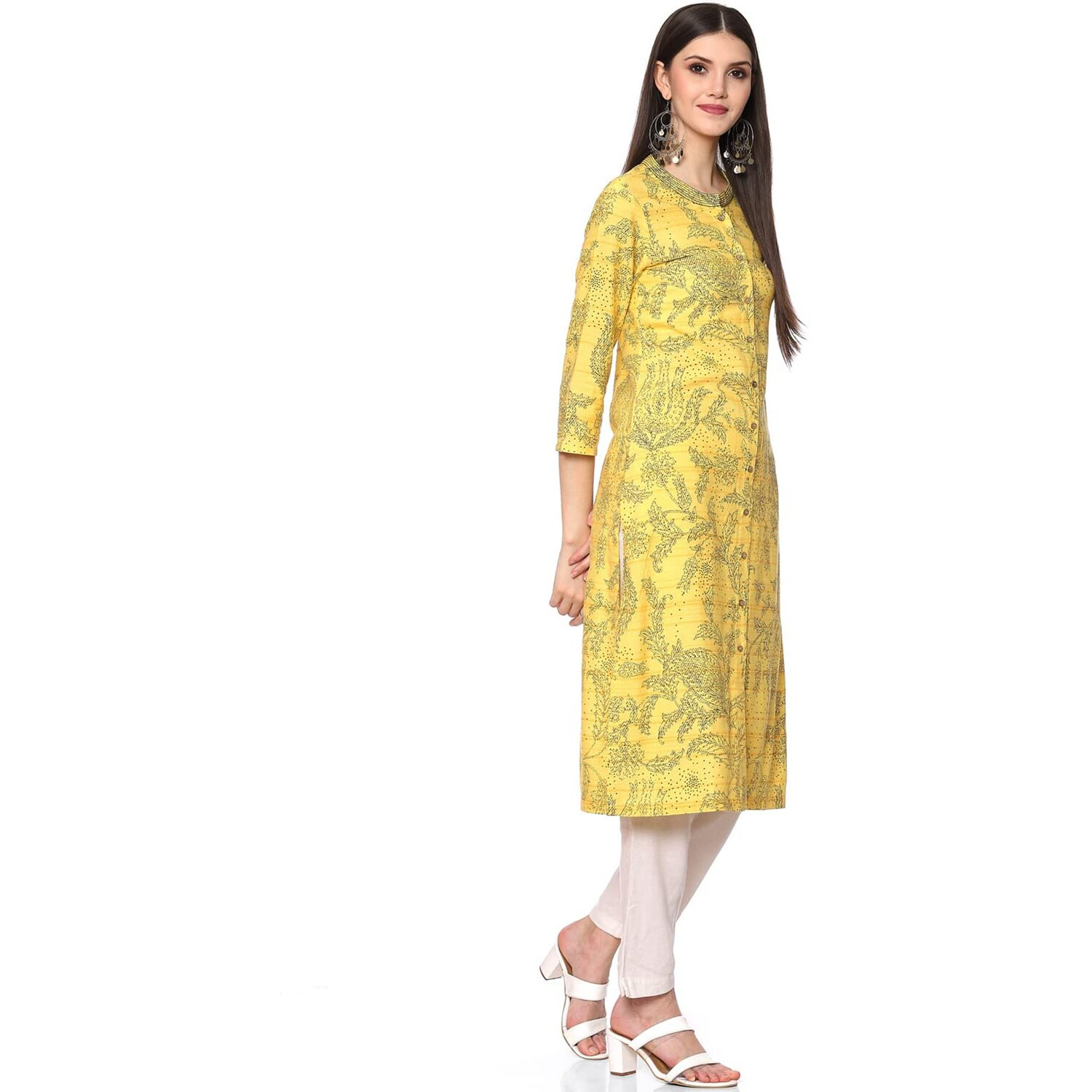 BIBA Women Rayon Printed Mix and Match Regular Kurta (Kitch18816_Yellow_40)