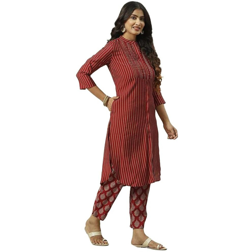 BIBA Women Printed Narrow Mix and Match(Work VOG1603_RED_38)