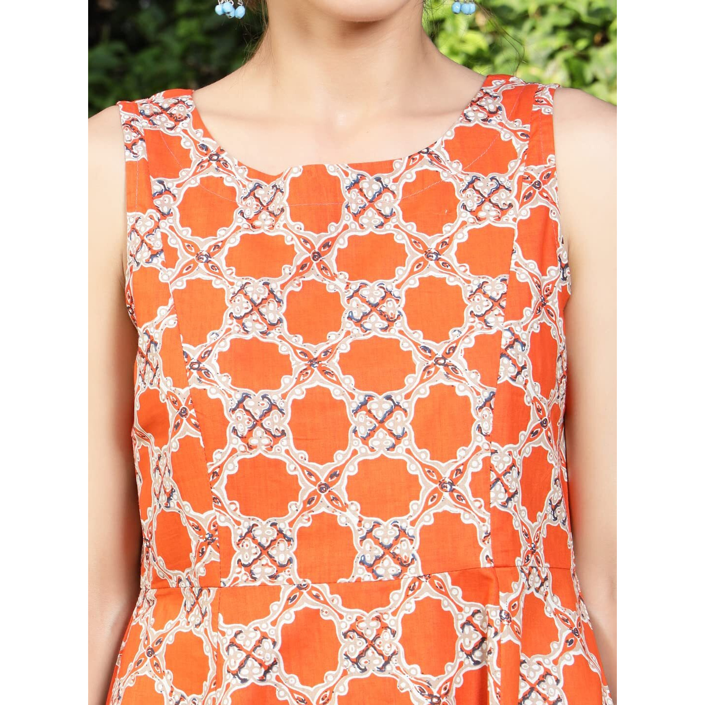 SERA Women's Cotton Floral Regular Fit Dress Shirt (LA2891-Orange-L_Orange_L)