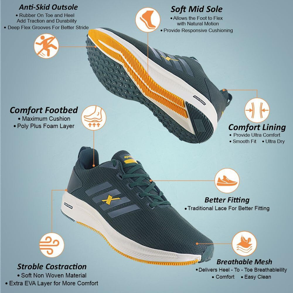 Sparx Mens SM 676 | Enhanced Durability & Soft Cushion | Gold Running Shoe - 9 UK (SM 676)