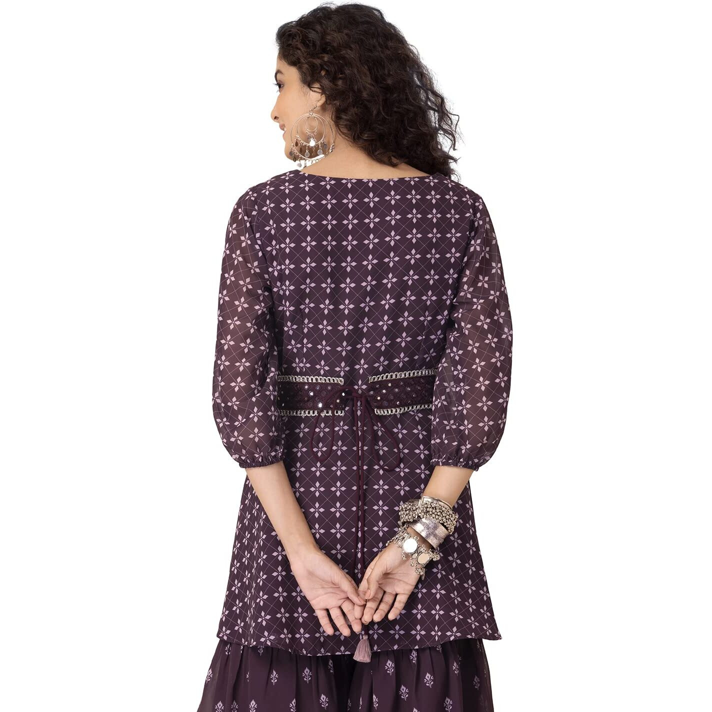 Indya Women's Georgette Regular Kurta (ITN03800_Purple_XL)