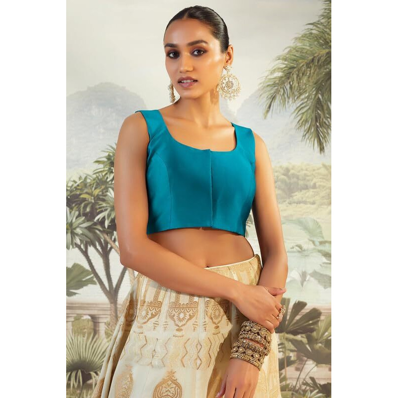 Soch Turquoise Blue Sleeveless Taffeta Blouse