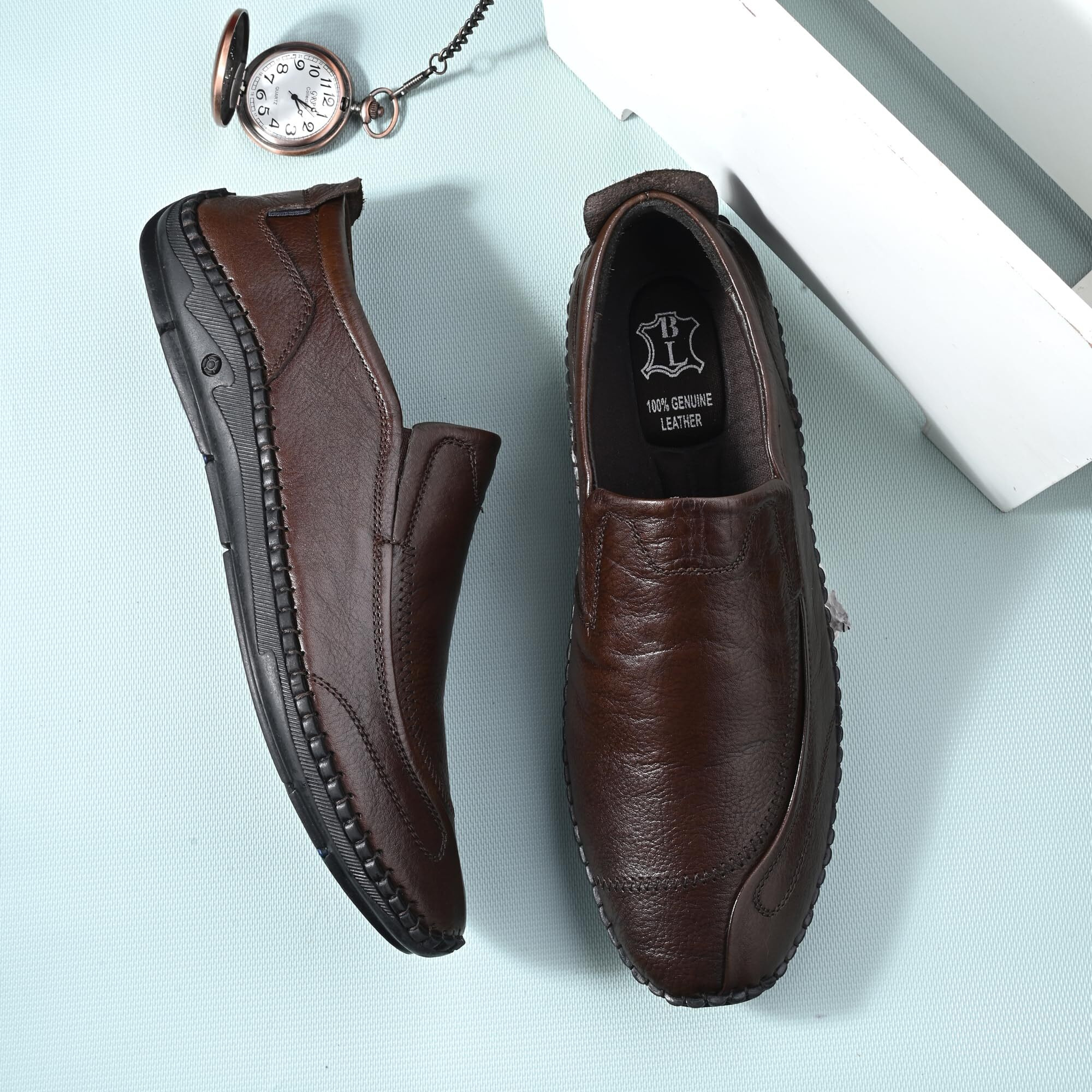 Blue Leather Men's 3939 Brown Formal Shoes_9 UK (3939-2)