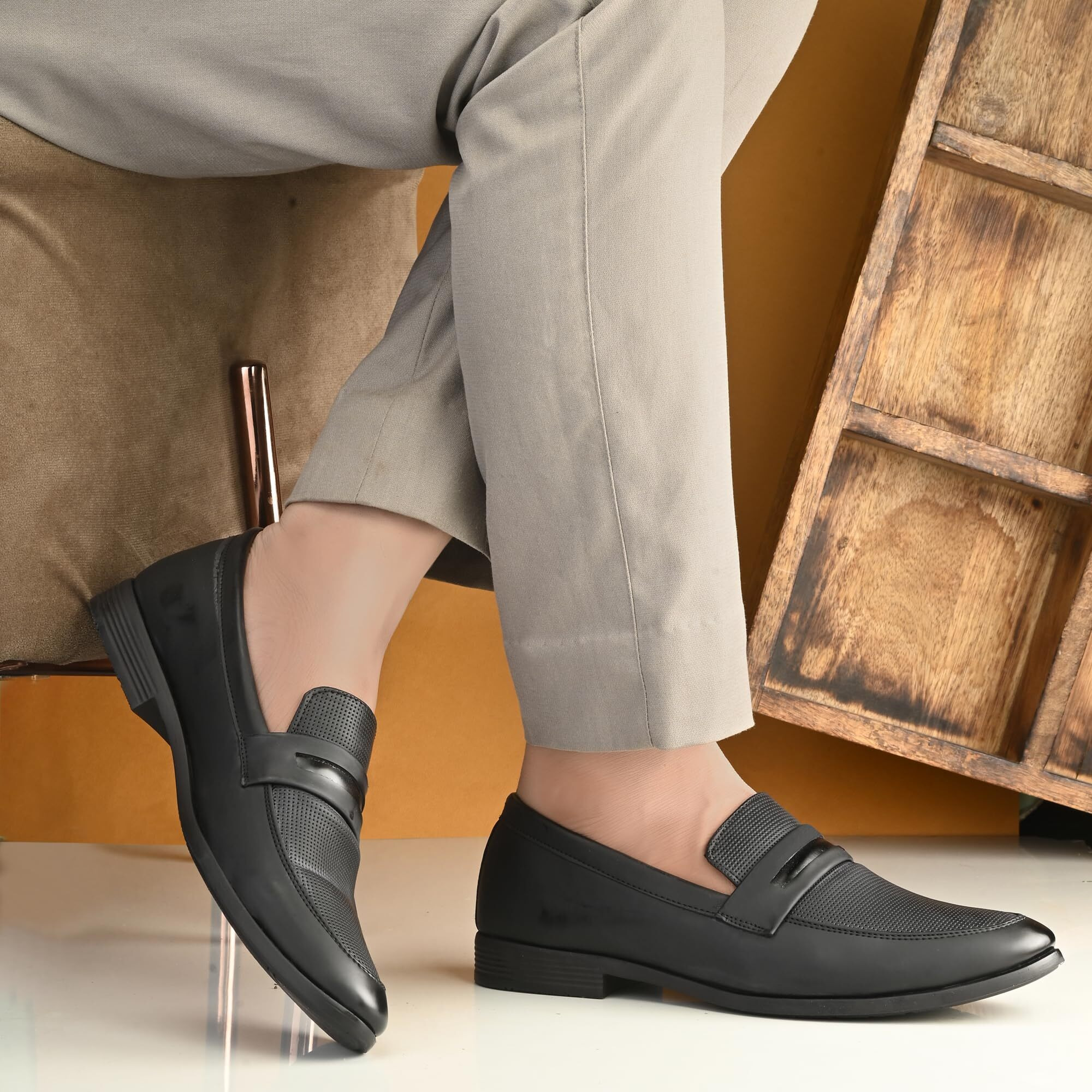 Centrino Slip-On Men's Formal Shoe | Stylish with Soft Cushioned Insole | Trendy Non Lace-Up Design | Perfect for Formal Wear 9703-1 Black