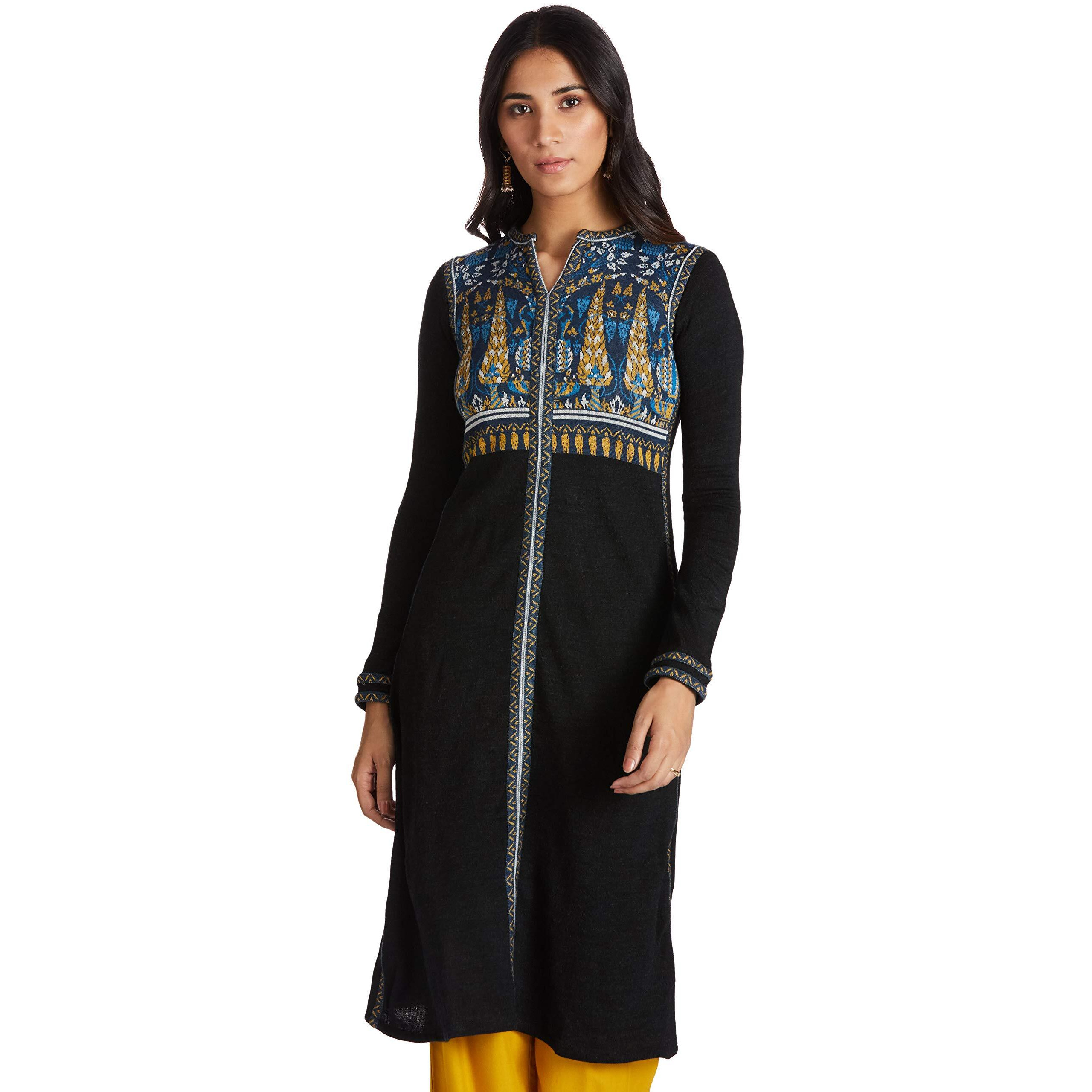 W for Woman Women's Wool Kurta (18NOW11570-210453_Black_S (8))