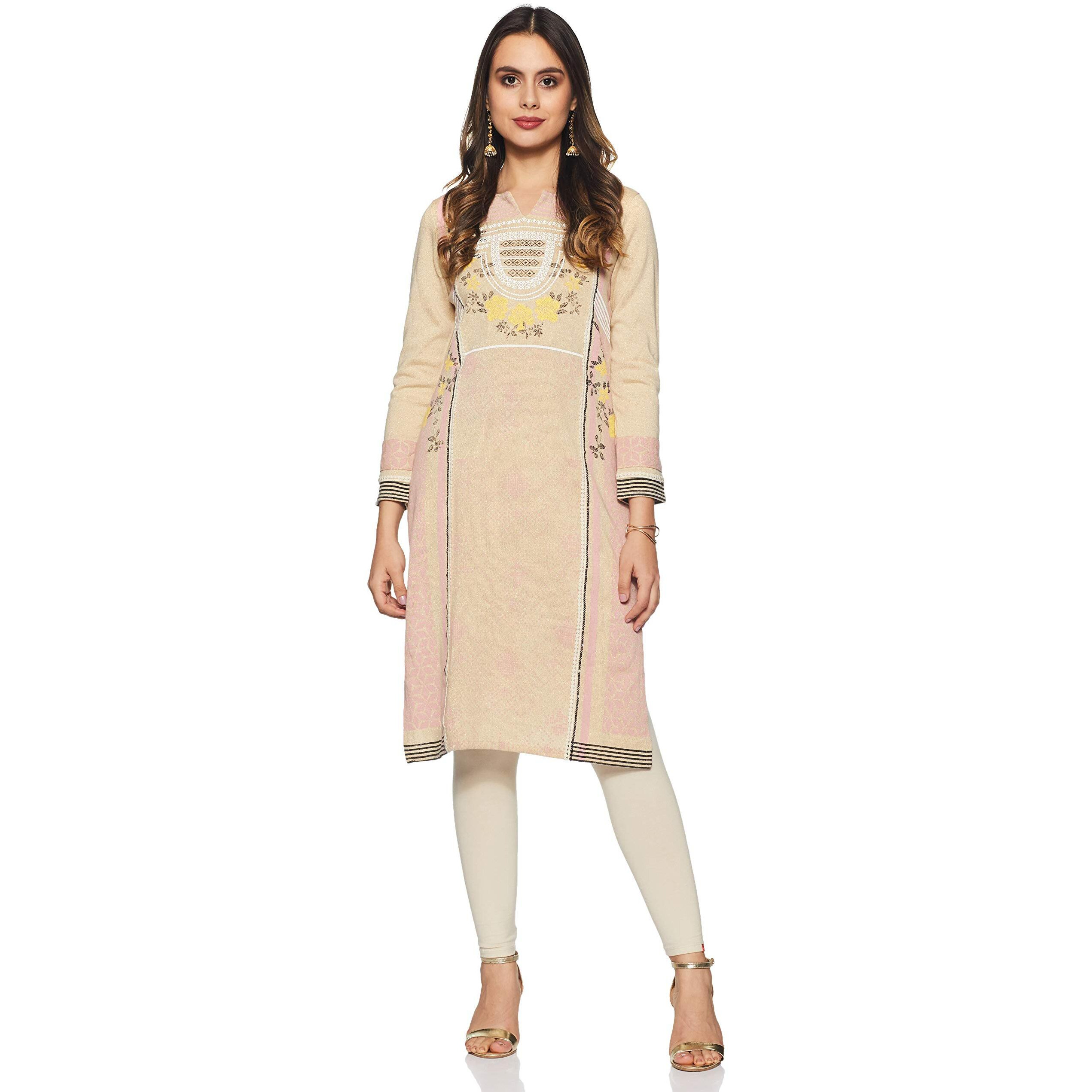 W for Woman Women's Wool Straight Winter Kurta (18NOW11605-P210445_White_8_Cream_S (8))