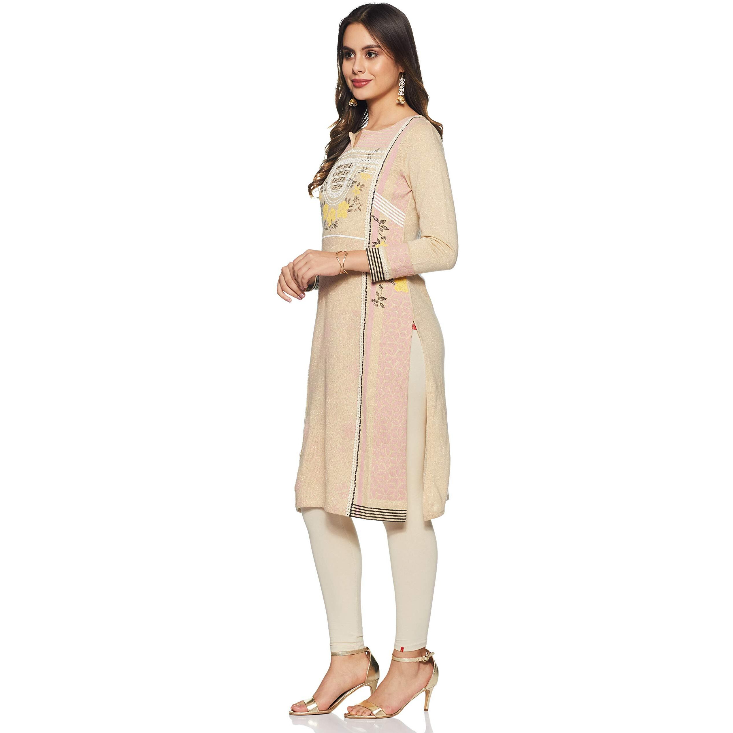 W for Woman Women's Wool Straight Winter Kurta (18NOW11605-P210445_White_8_Cream_S (8))