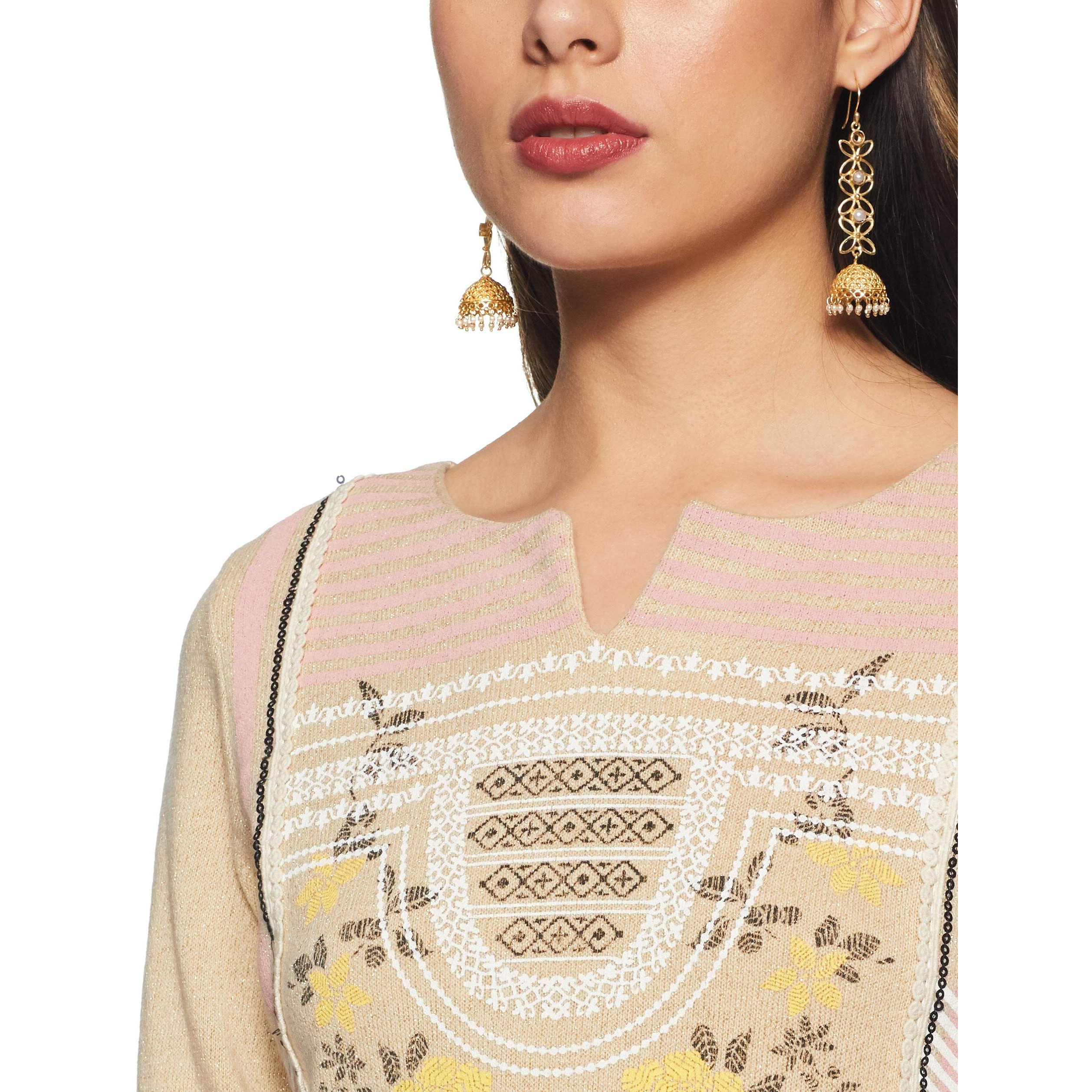 W for Woman Women's Wool Straight Winter Kurta (18NOW11605-P210445_White_8_Cream_S (8))